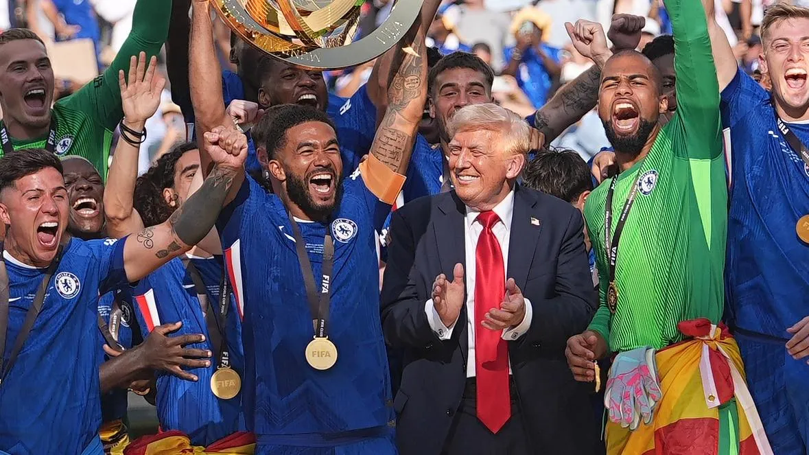 Trump front and centre for Chelsea's trophy lift in Club World Cup – video