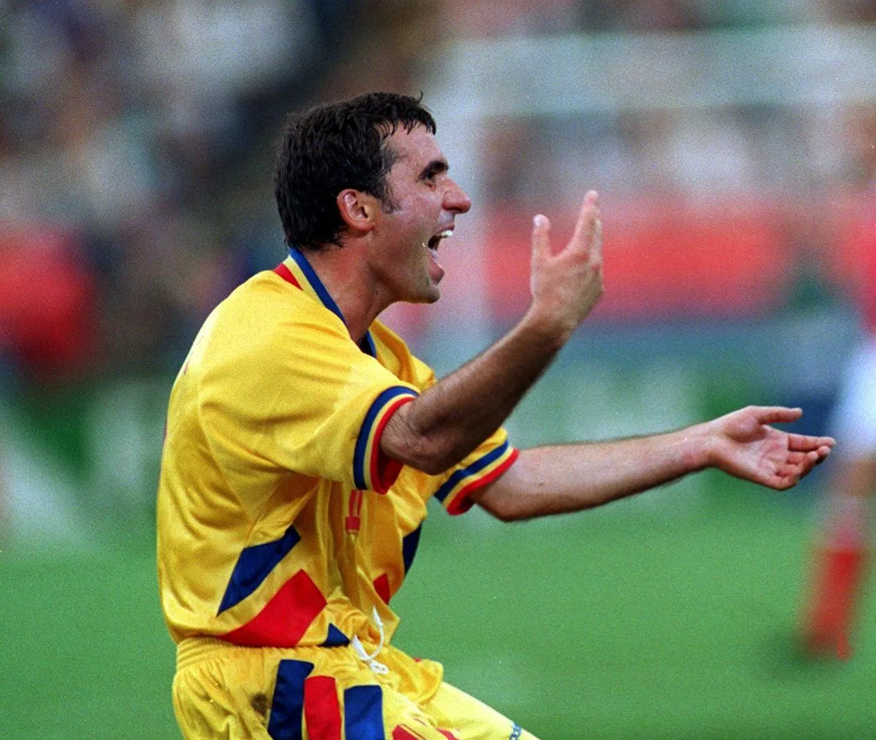 Gheorghe Hagi, one of the stars of USA 94, celebrates his brilliant goal against Switzerland.