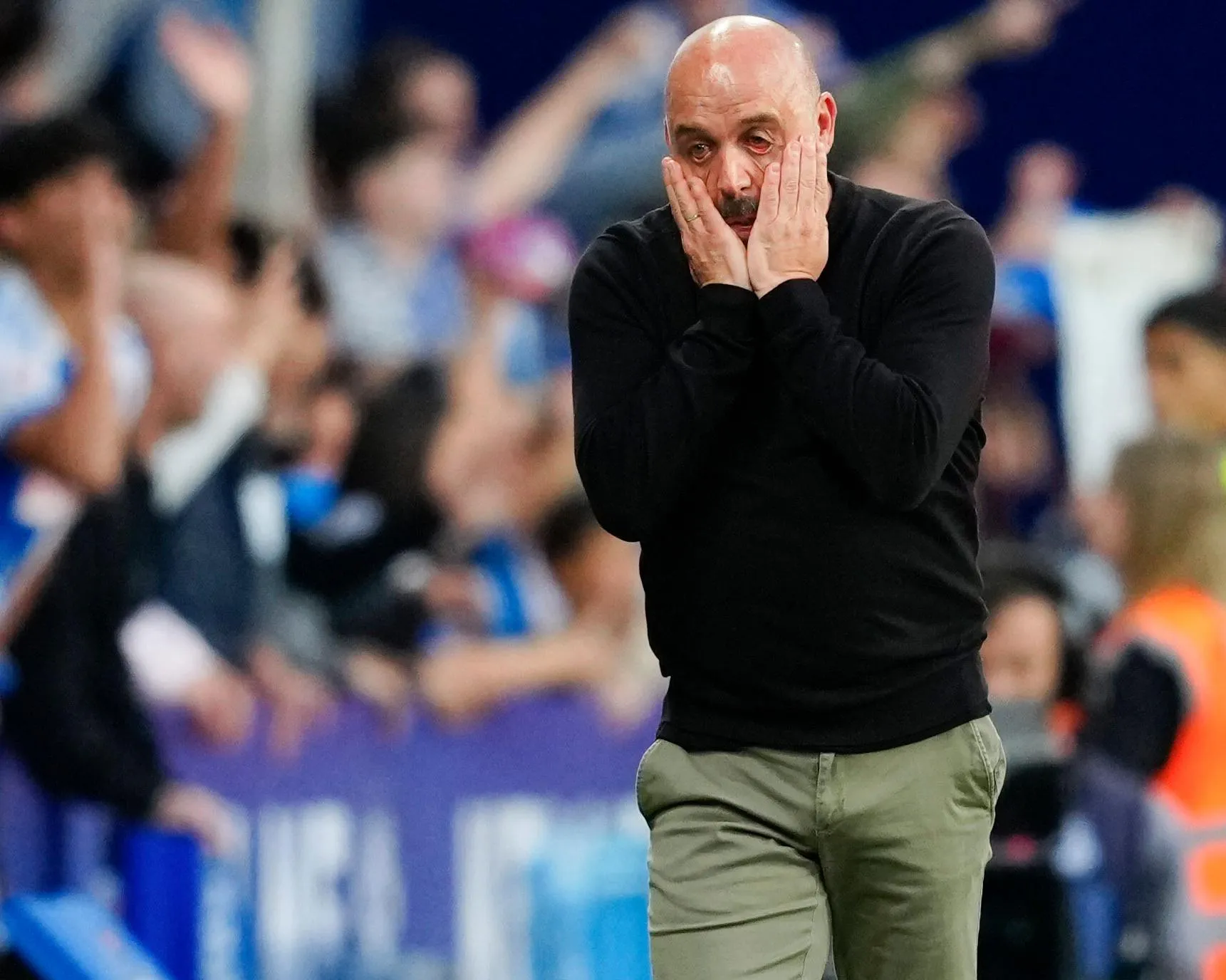 Manolo González with tears in eyes during La Liga match between Espanyol and Athletic Club