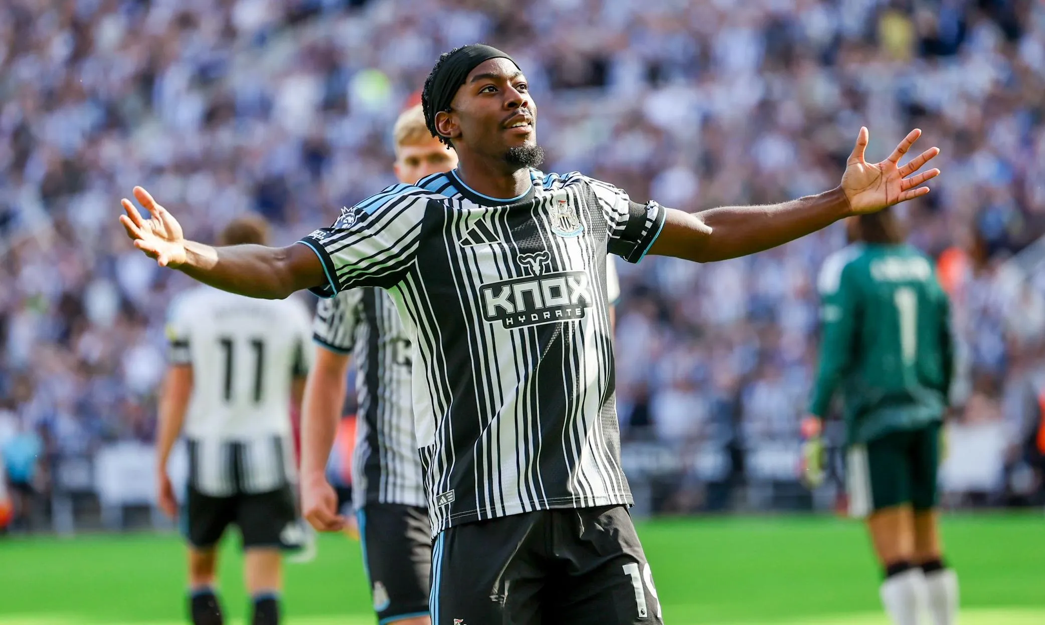 Newcastle’s Anthony Elanga celebrates his superb strike against Liverpool