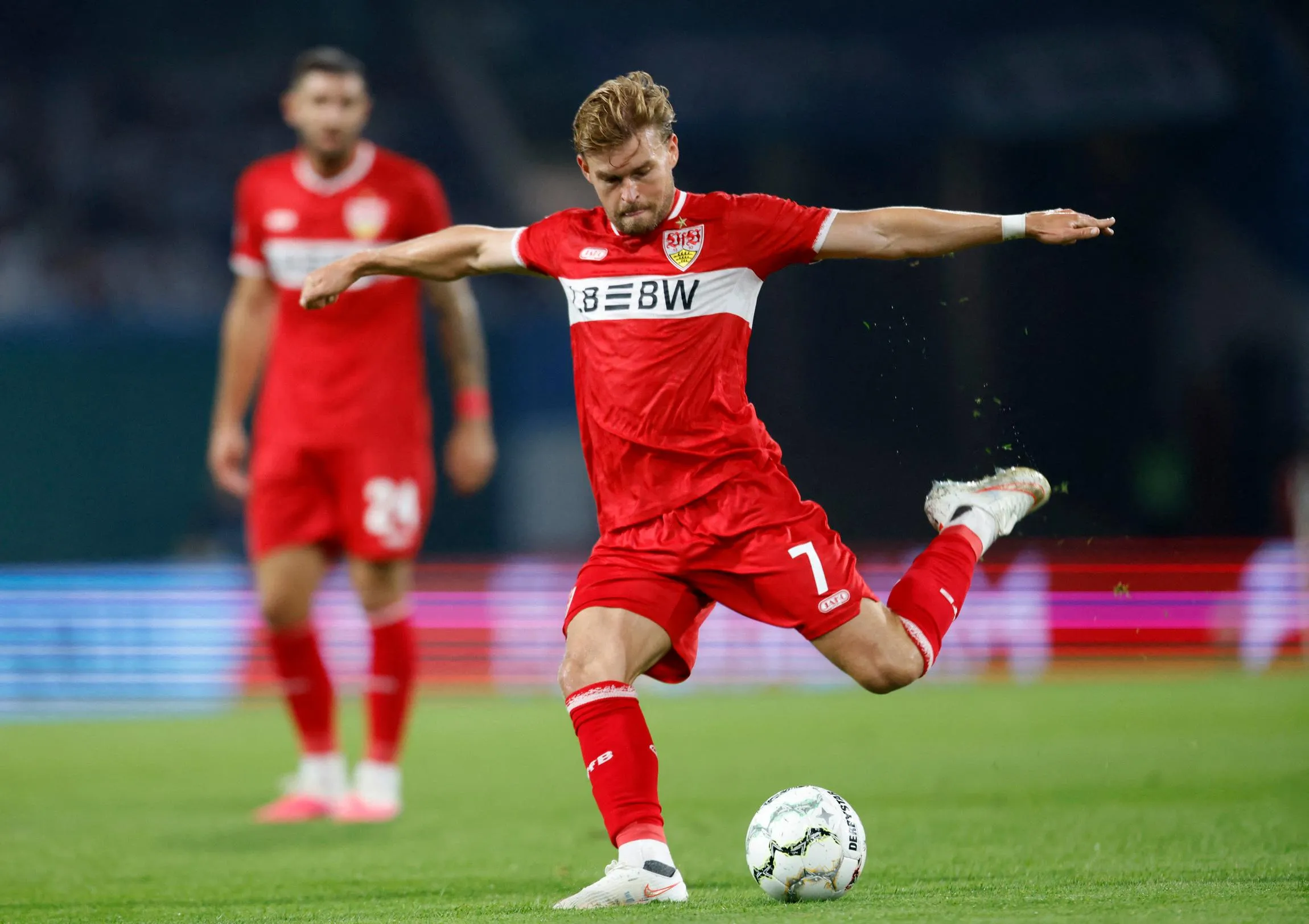 Stuttgart’s Dzenan Pejcinovic kicks the ball