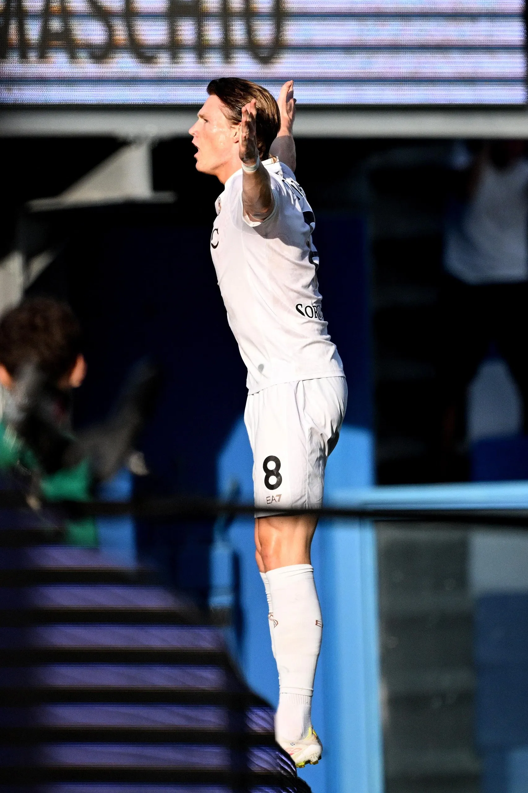 Napoli’s midfielder Scott McTominay celebrates one of the 10 goals he scored this season.