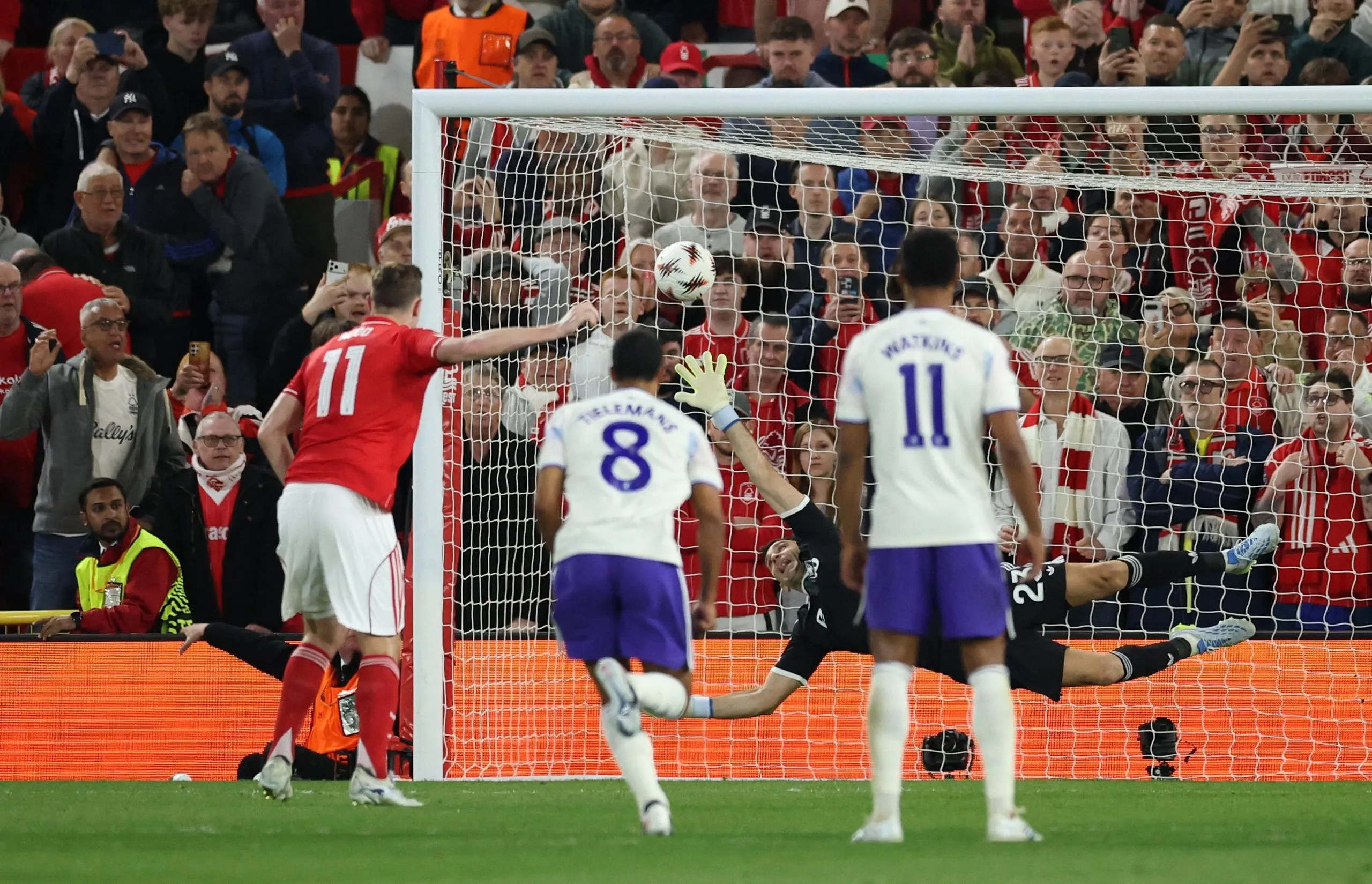 Nottingham Forest’s Chris Wood scores their first goal from the penalty spot.