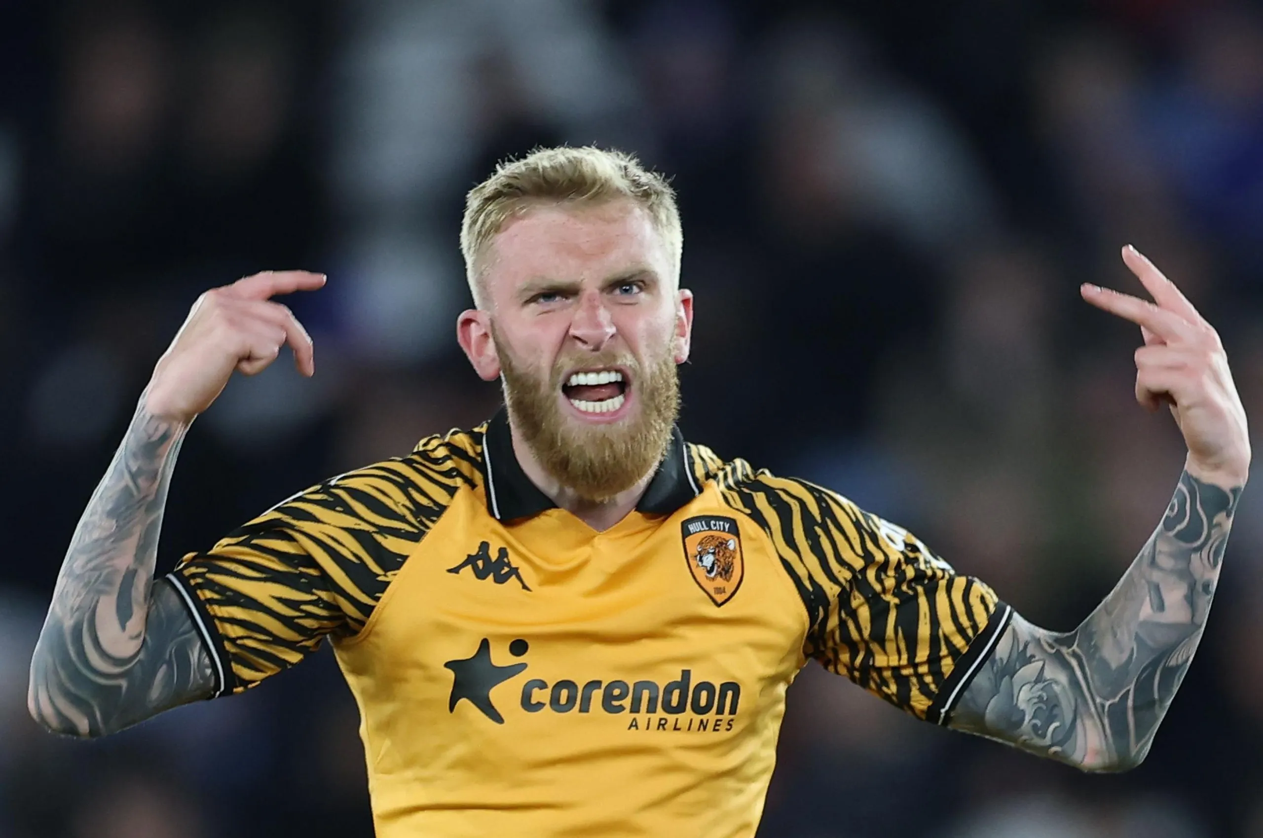 Oli McBurnie celebrates during Hull’s Championship promotion season.