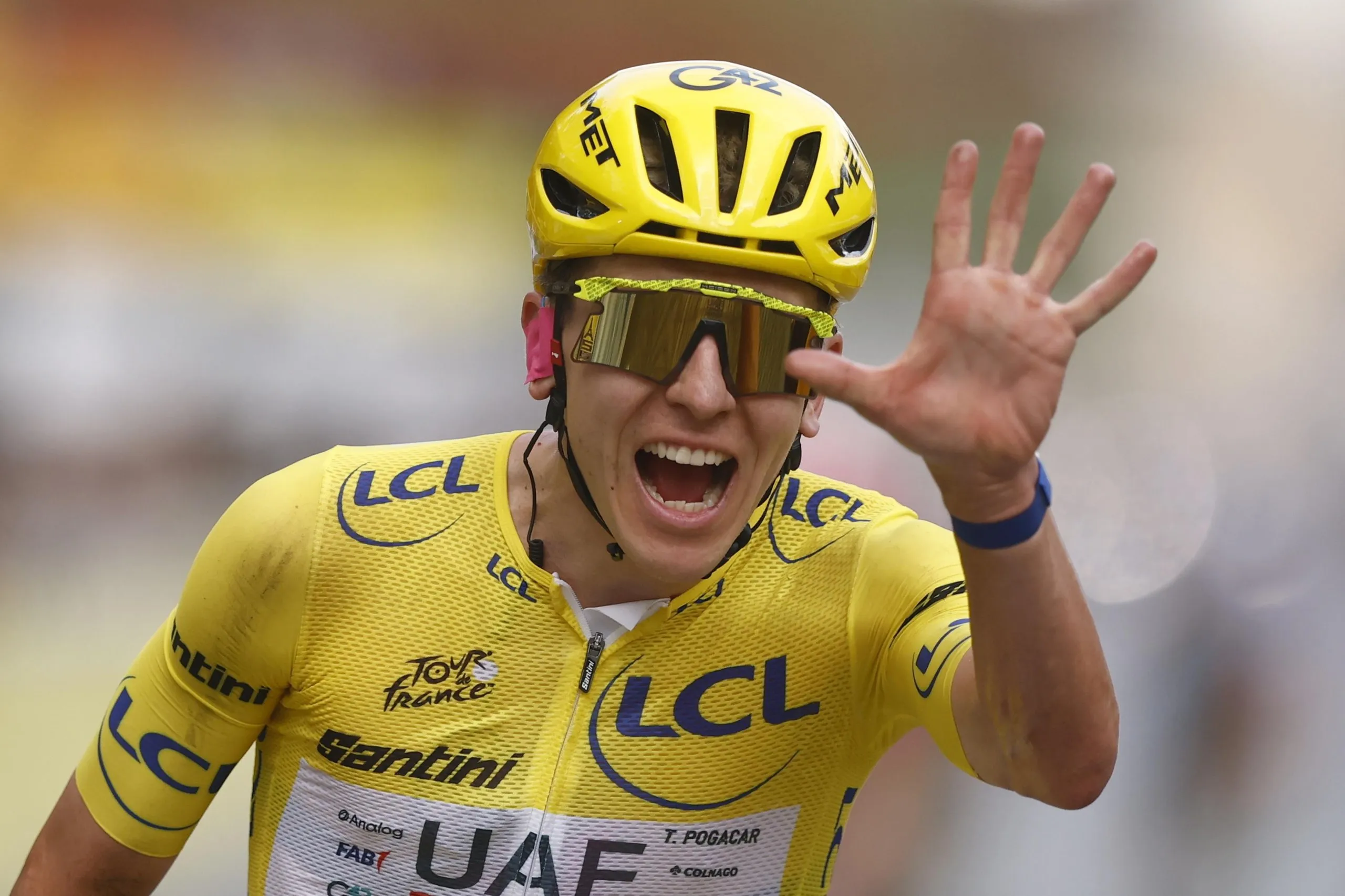 Yellow Jersey overall winner Tadej Pogacar.