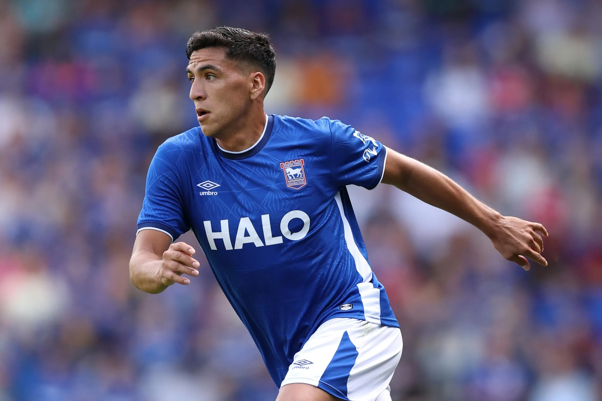 The Ipswich midfielder Marcelino Núñez runs after the ball during a pre-season friendly.