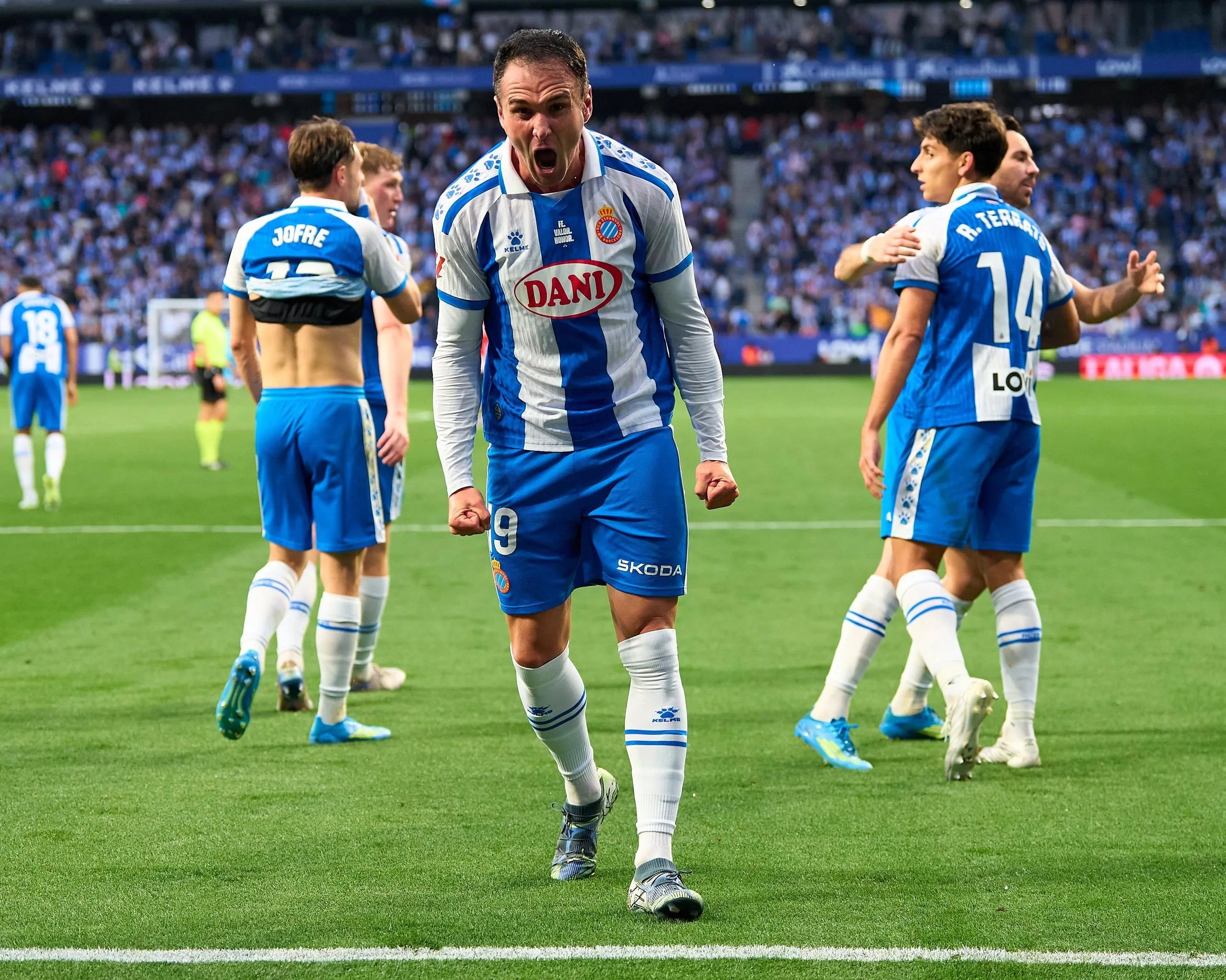 Kike García celebrates after scoring his team’s second goal during La Liga match between Espanyol and Athletic Club