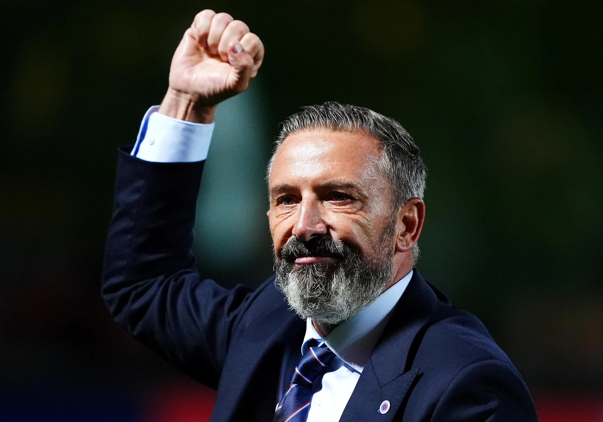 Derek McInnes clenches his fist after Rangers’ 1-1 draw at Dundee United
