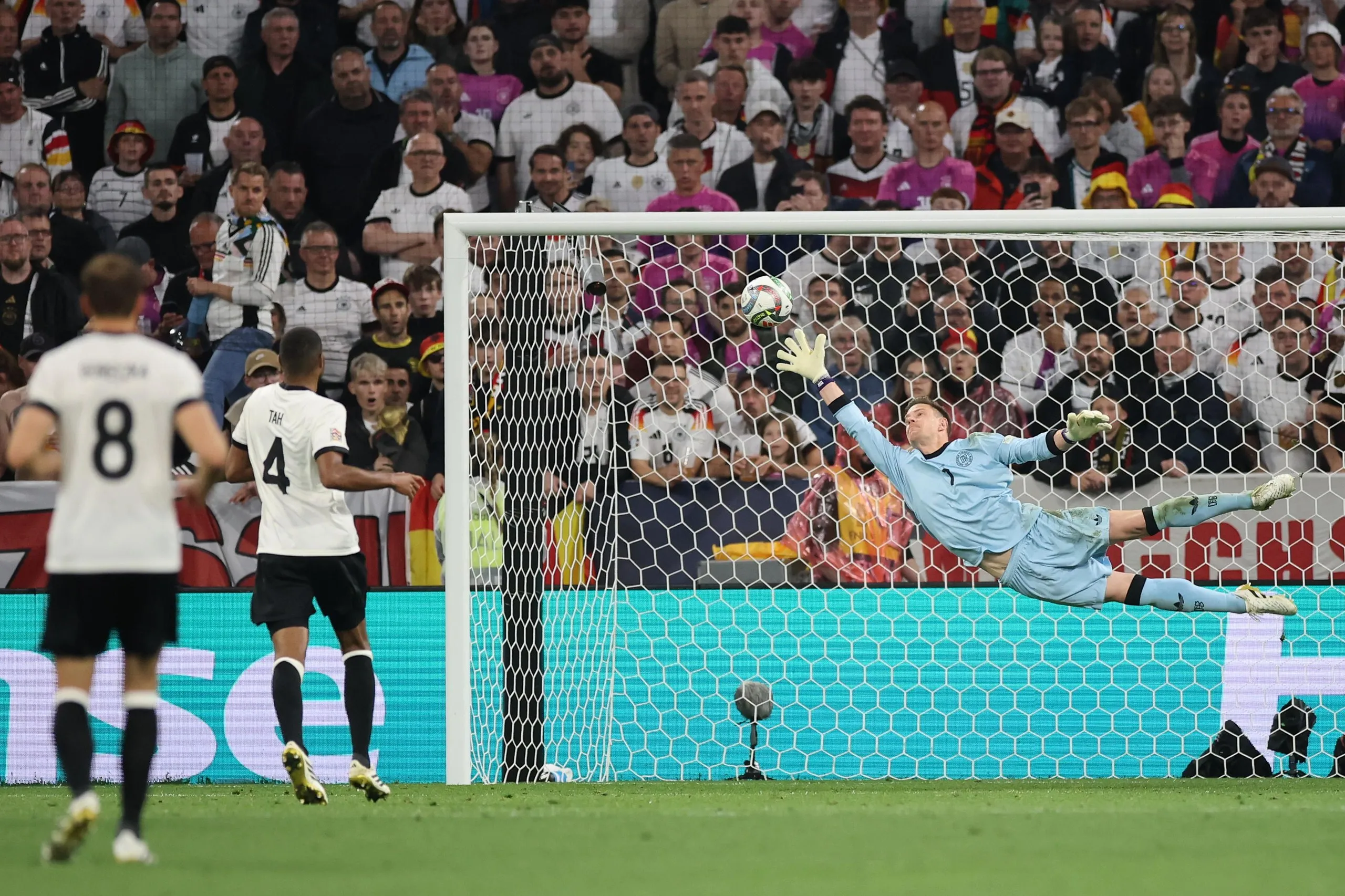 Marc-Andre ter Stegen of Germany fails to save a shot from Francisco Conceicao for Portugal’s equaliser in their Nations League semi-final.