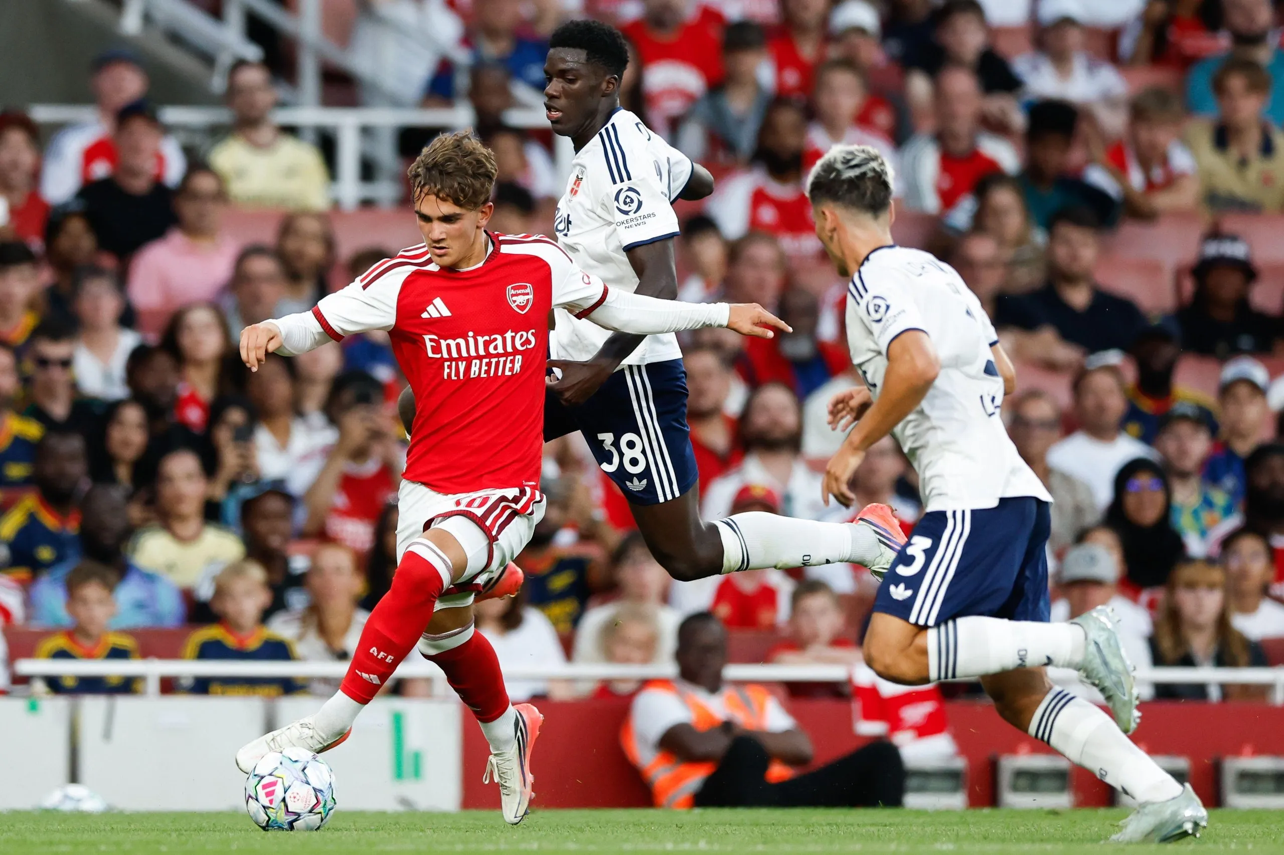 Max Dowman in pre-season action for Arsenal.