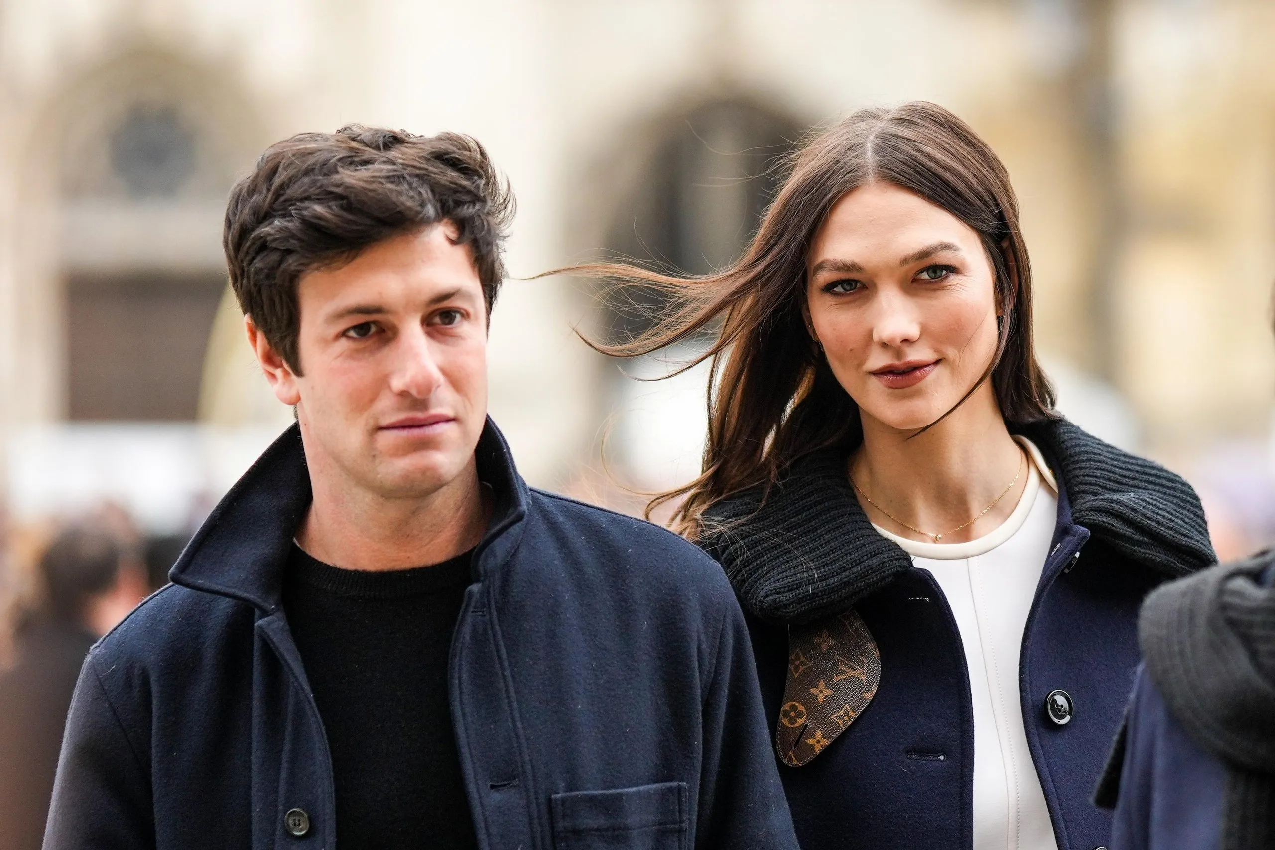 Joshua Kushner and Karlie Kloss outside Louis Vuitton, during the Paris Fashion Week in 2023