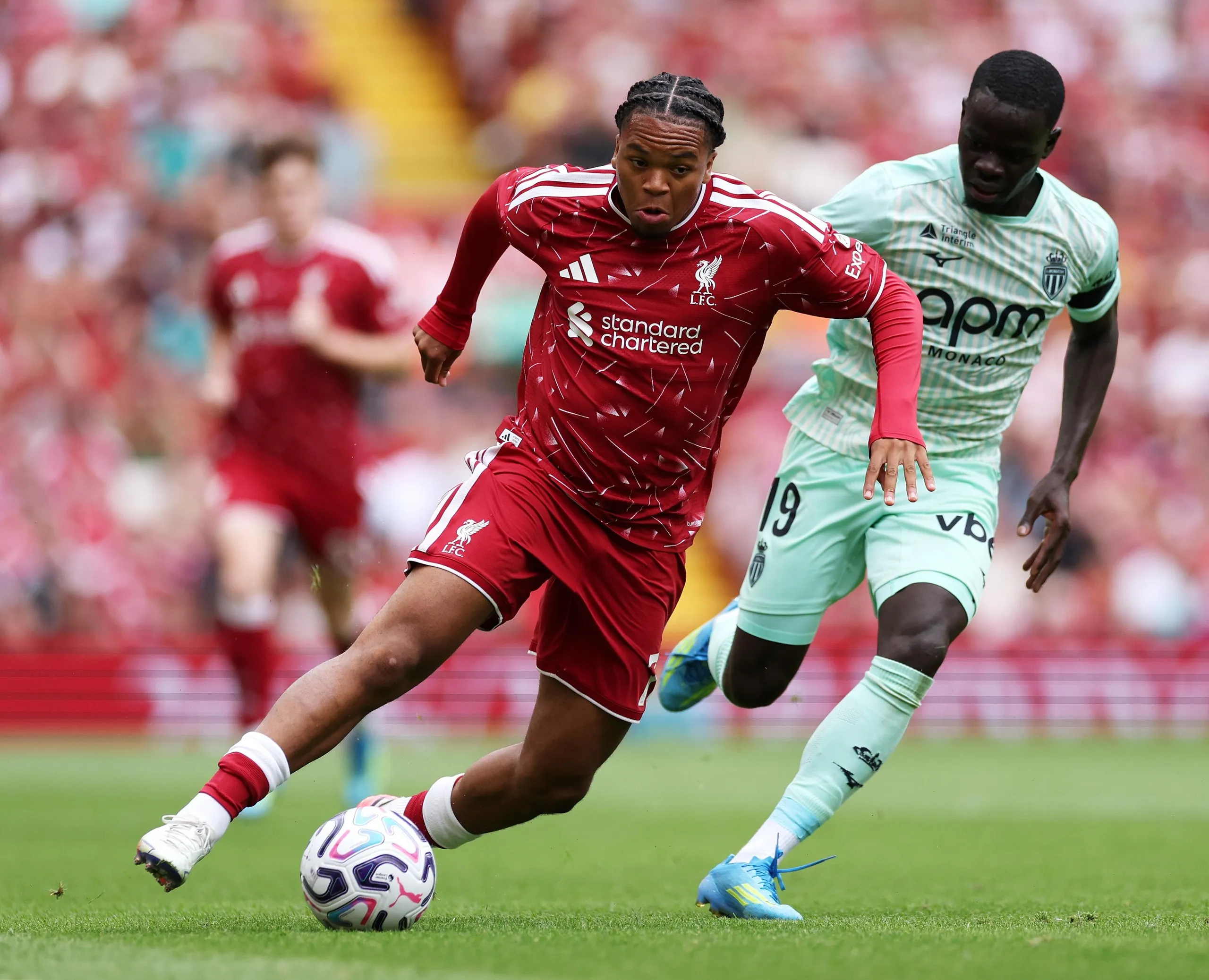 Rio Ngumoha in pre-season action for Liverpool.