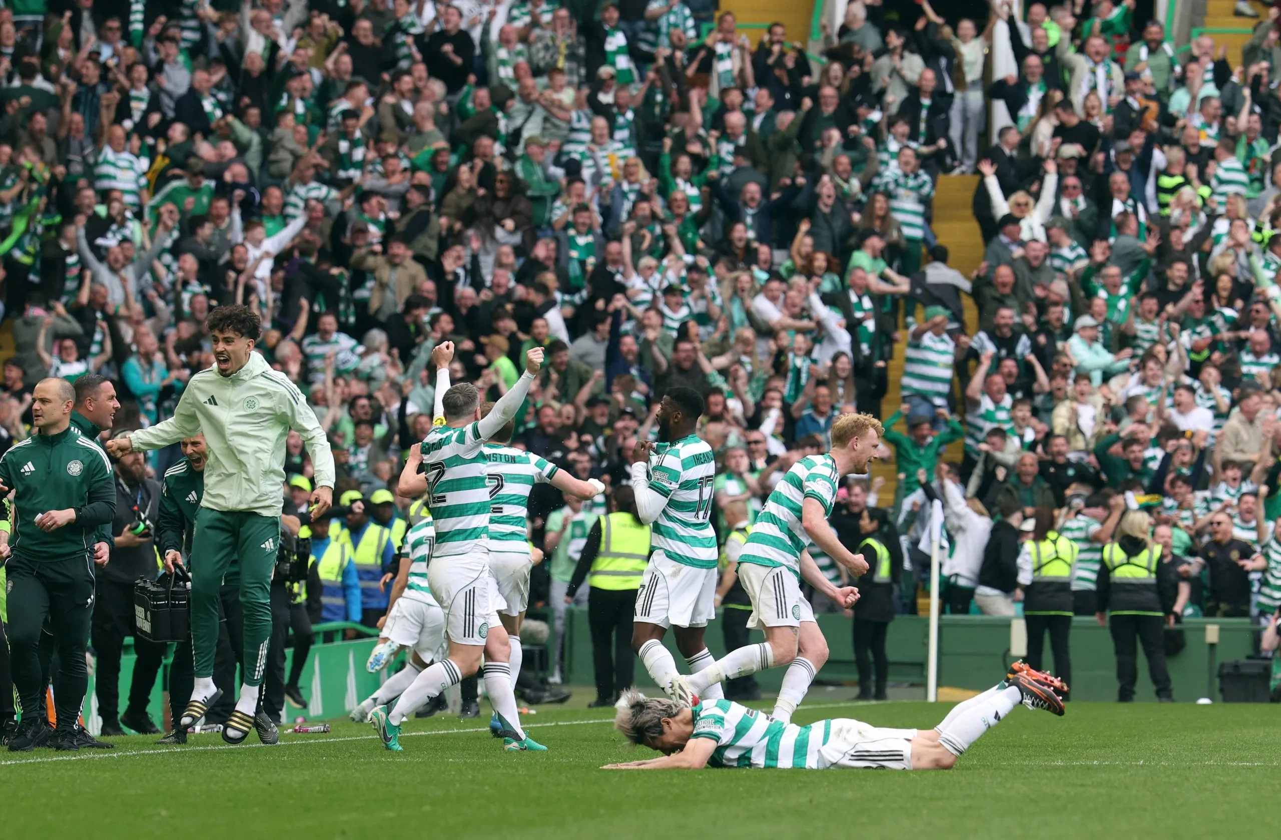 Celtic’s Daizen Maeda celebrates scoring his sides second goal, following a VAR offside check.