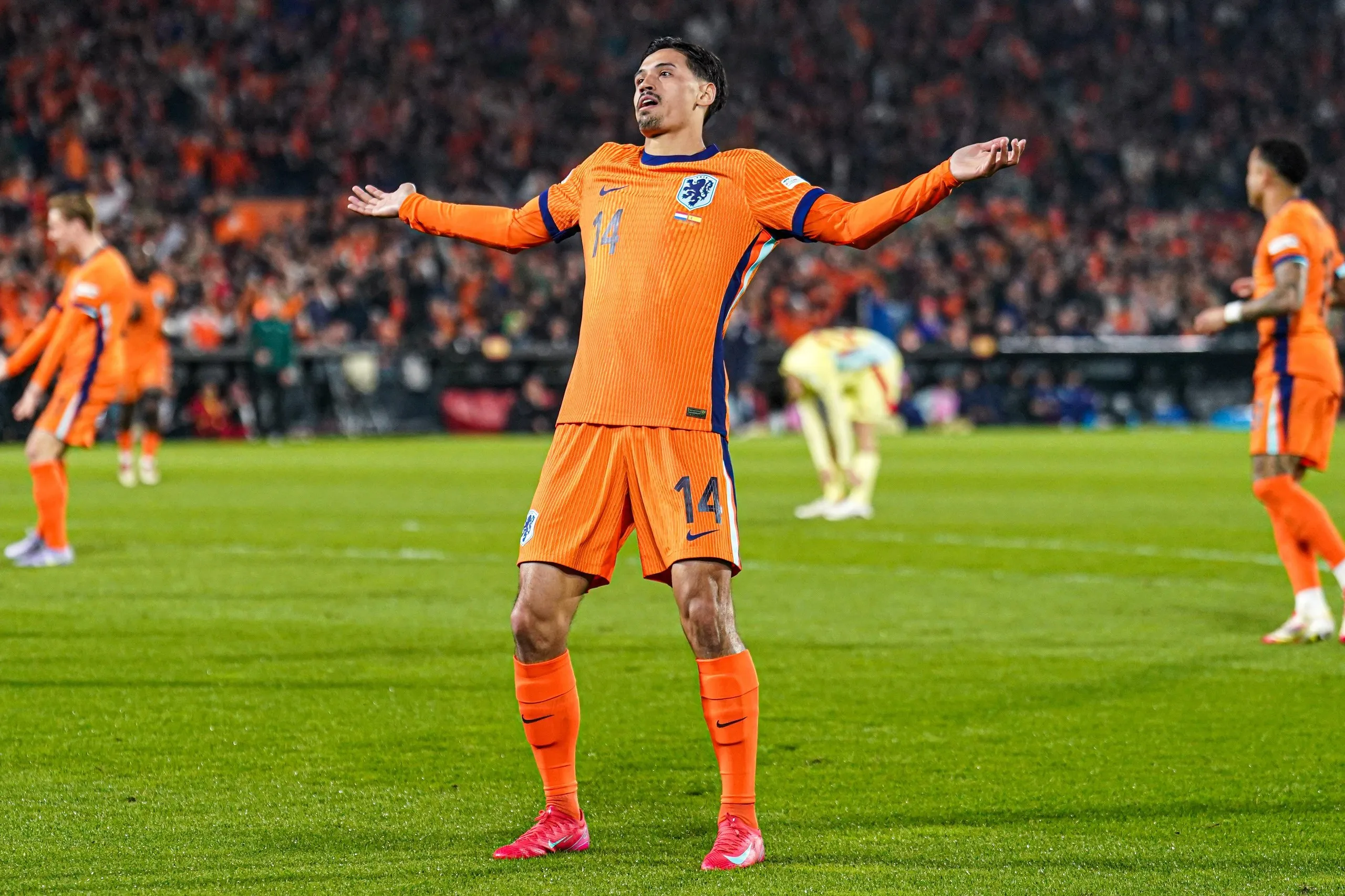 Tijjani Reijnders of Netherlands celebrates the second goal.