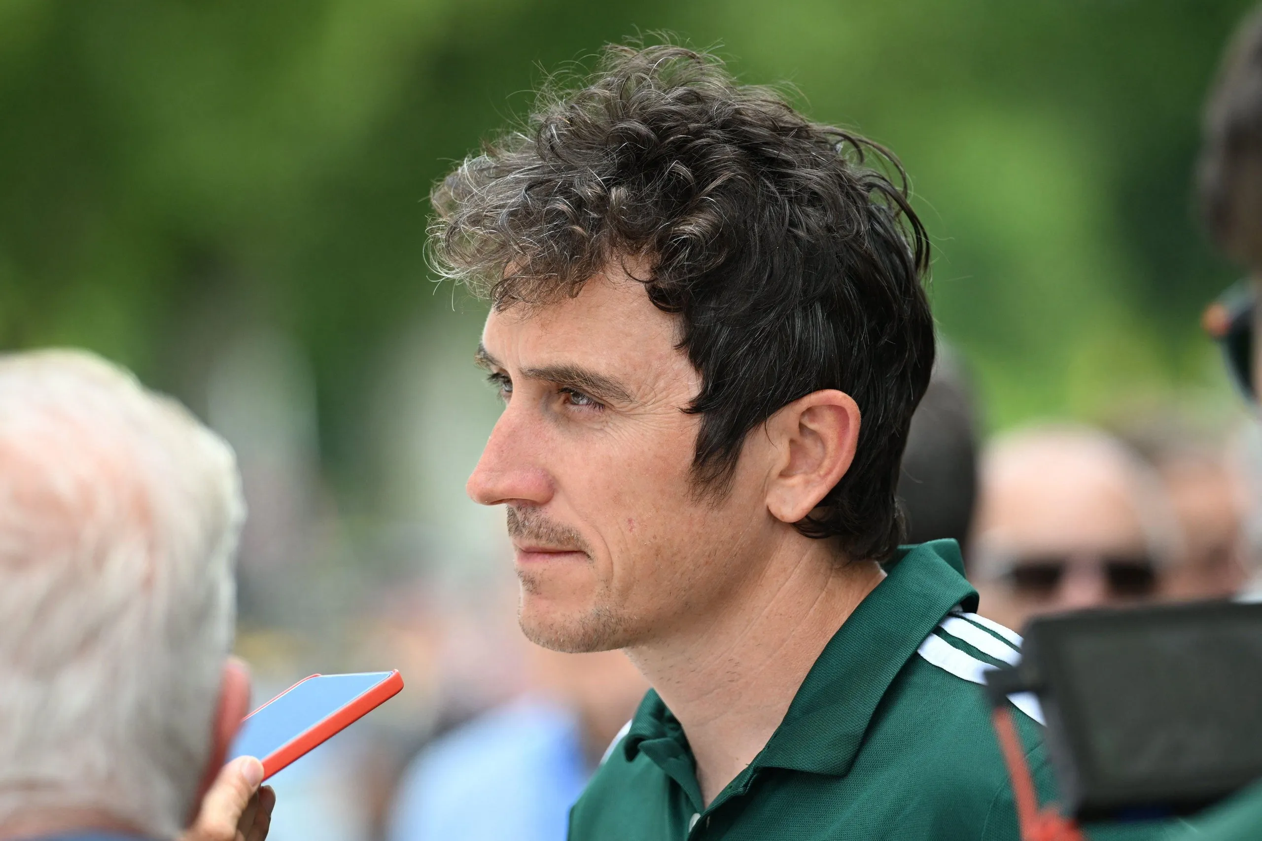 Geraint Thomas being interviewed after stage 13 of the 2026 Tour De France in Belfort