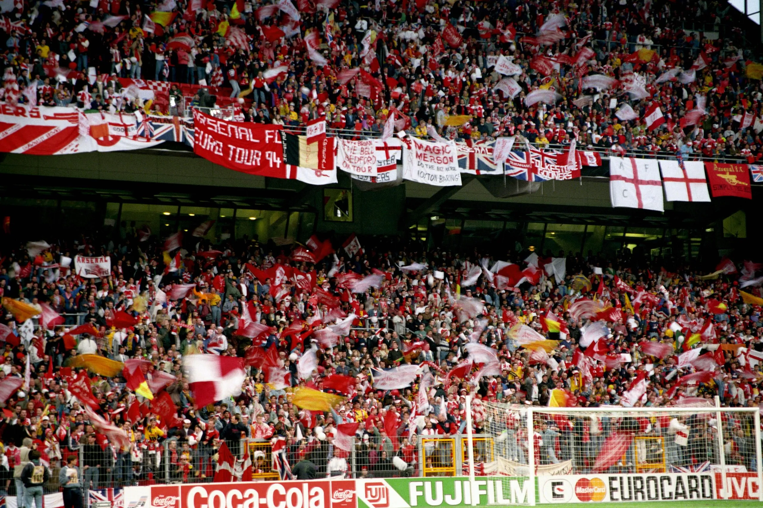 Arsenal fans in the stands at the 1994 Cup Winners’ Cup final.