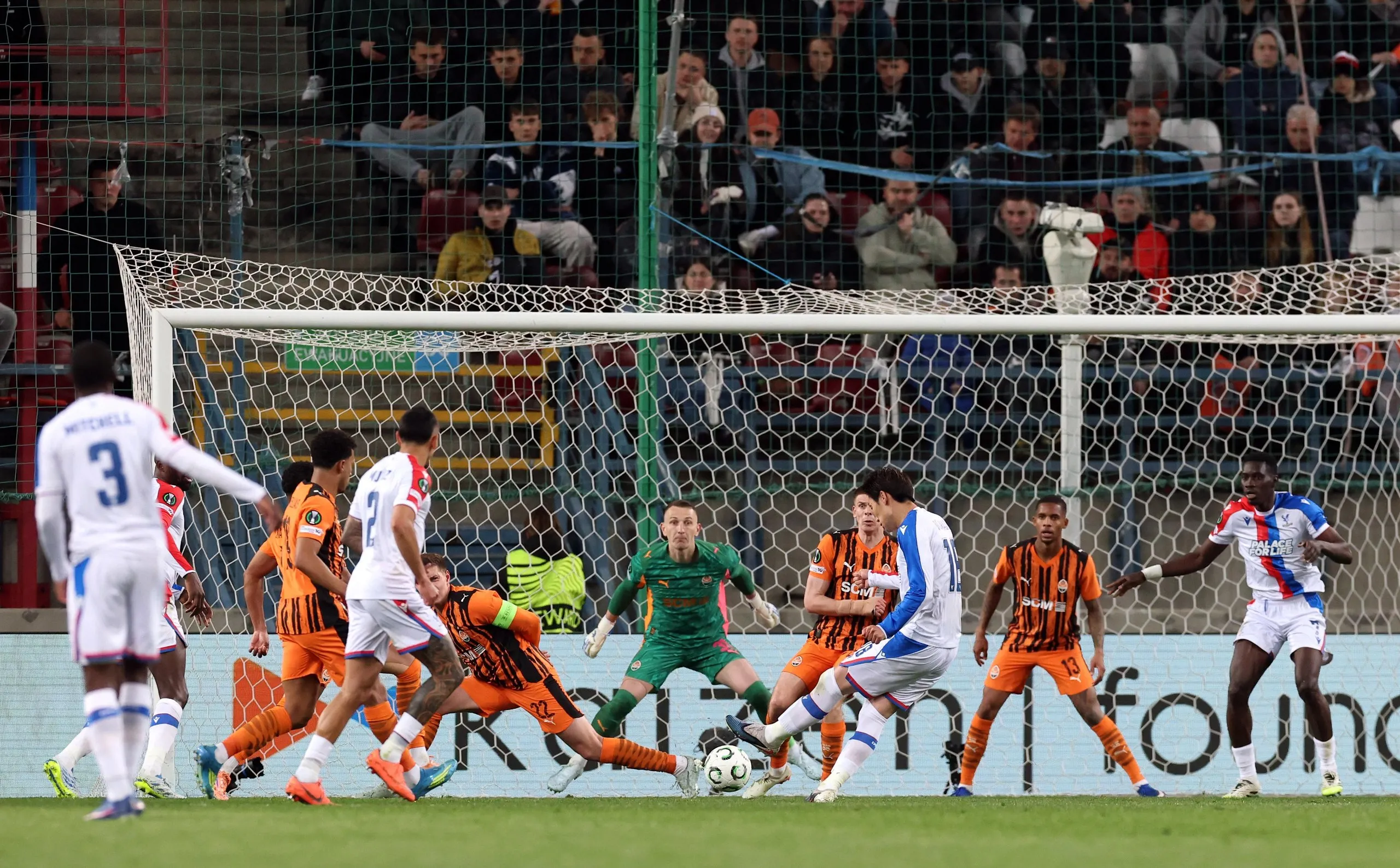 Daichi Kamada finds a way through with a left-foot shot to give Crystal Palace a second goal