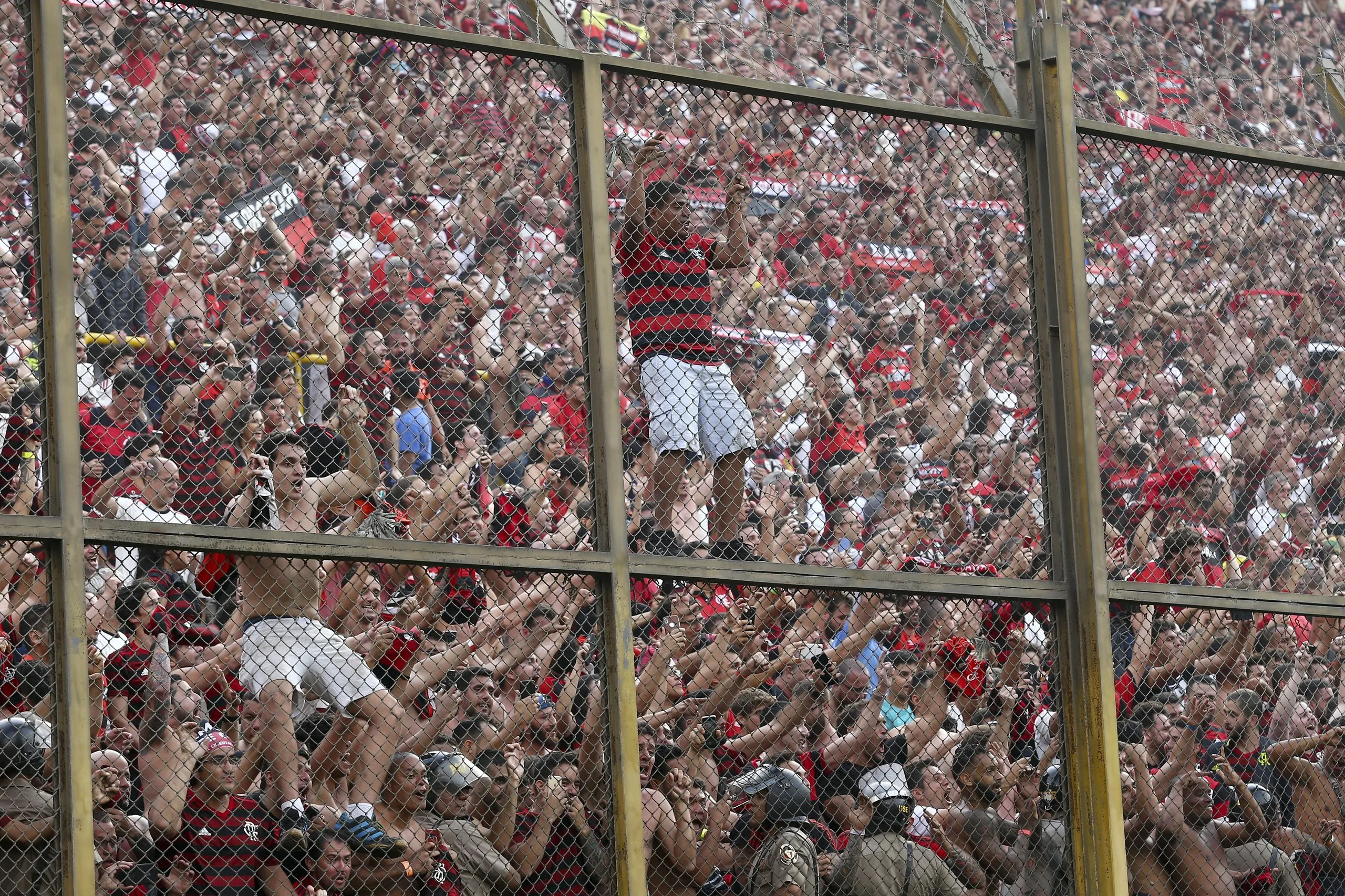 Fans of Brazil’s Flamengo celebrate their team’s 2-1 win over Argentina’s River Plate in the Copa Libertadores final.