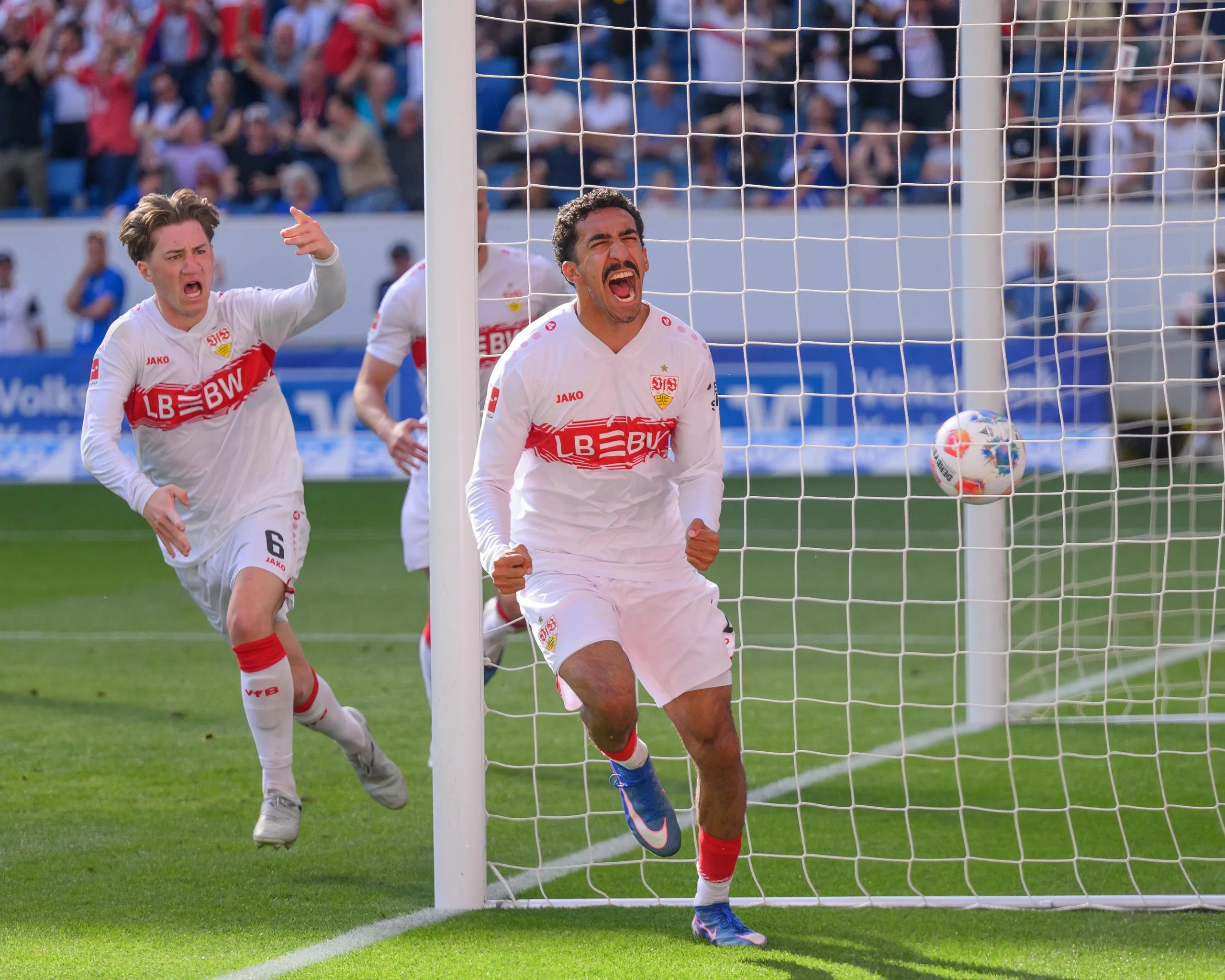 Tiago Tomás wheels away after scoring his stoppage-time equaliser for Stuttgart at Hoffenheim