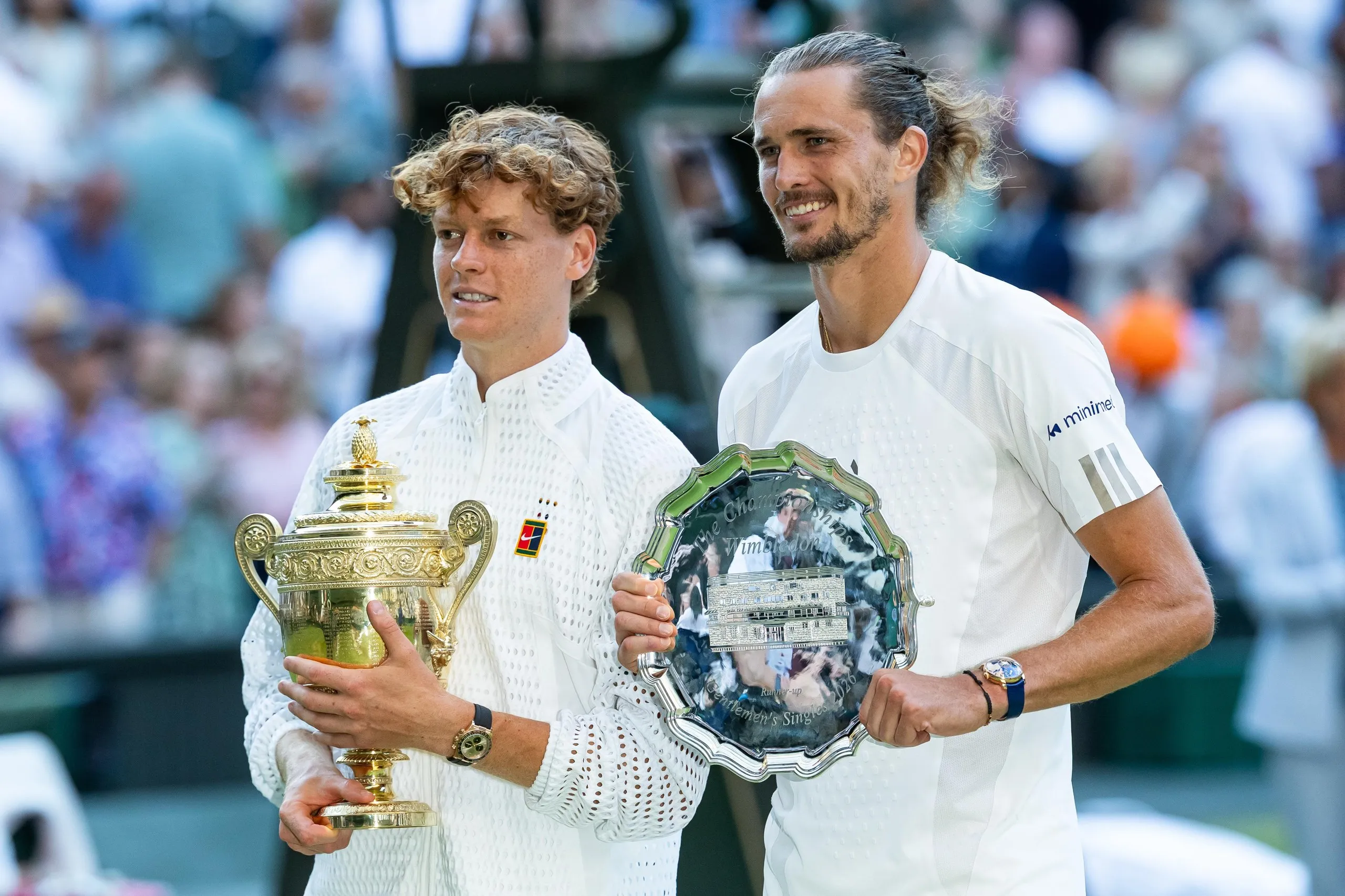 Jannik Sinner with his trophy alongside Alexander Zverev