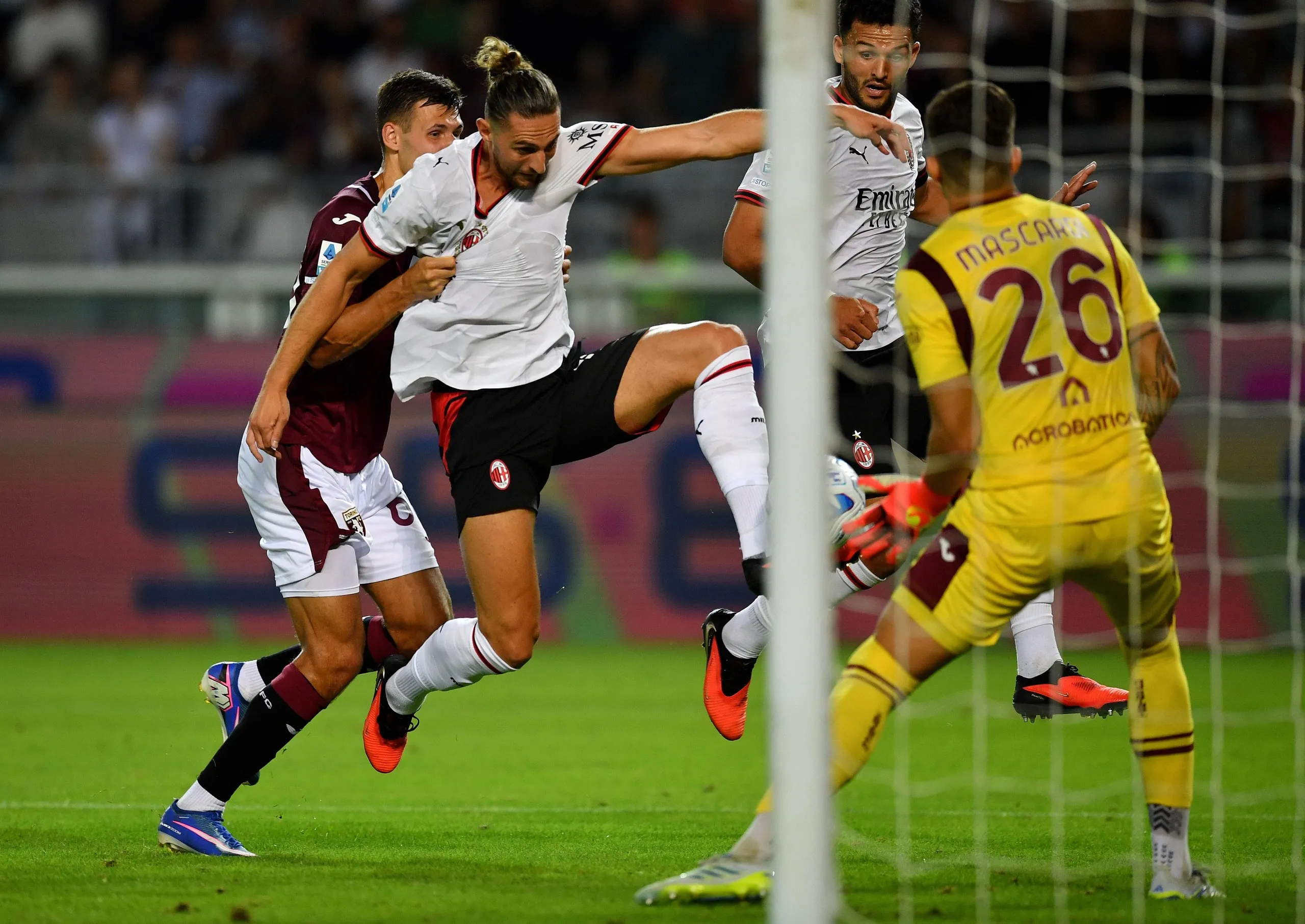 Adrien Rabiot scores Milan’s second goal against Torino.
