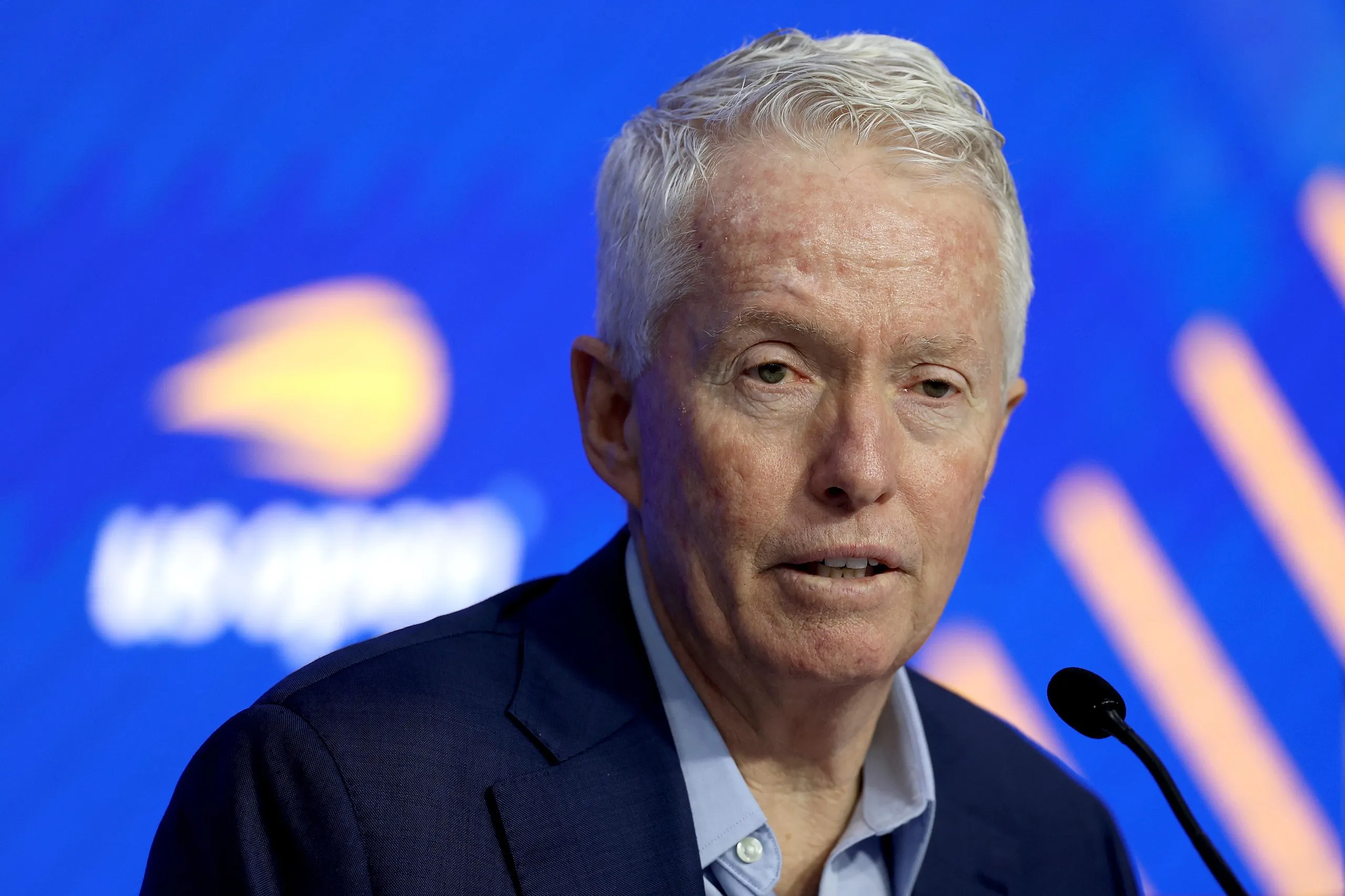 Incoming USTA chief executive Craig Tiley, who has described his vision for the US Open as a ‘tennis Disneyland’, speaks to reporters before the tournament in New York on Saturday.