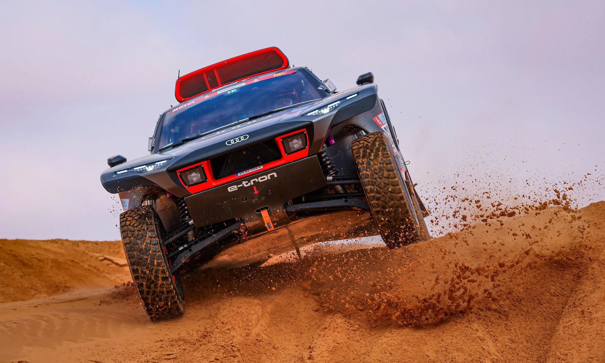 Team Audi Sport driver Carlos Sainz (left) and co-driver Lucas Cruz in action on Stage 2