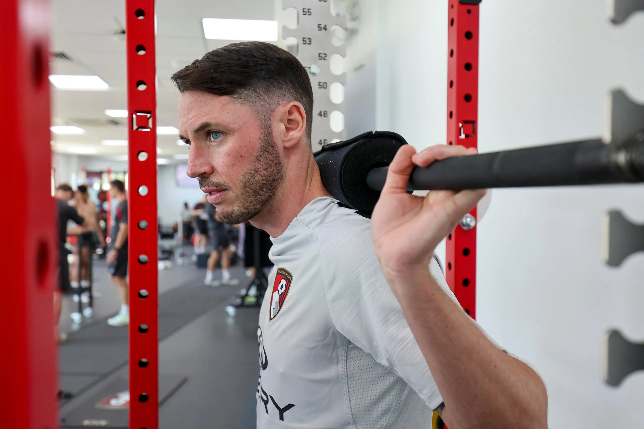 Adam Smith puts in some work in the gym during Bournemouth’s pre-season testing.