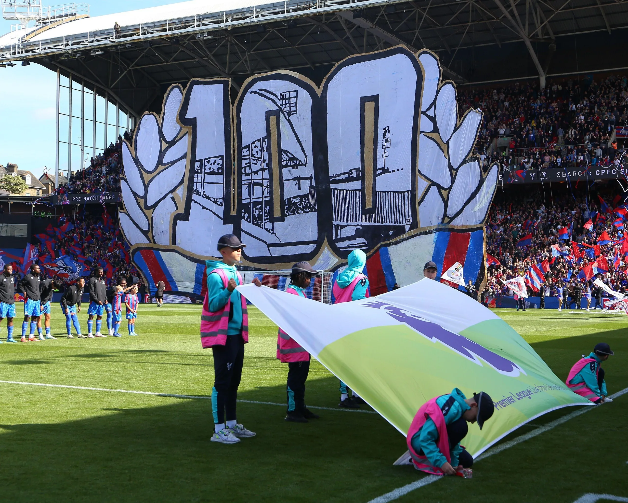 A tifo display celebrating 100 years of Selhurst Park, in September 2024.
