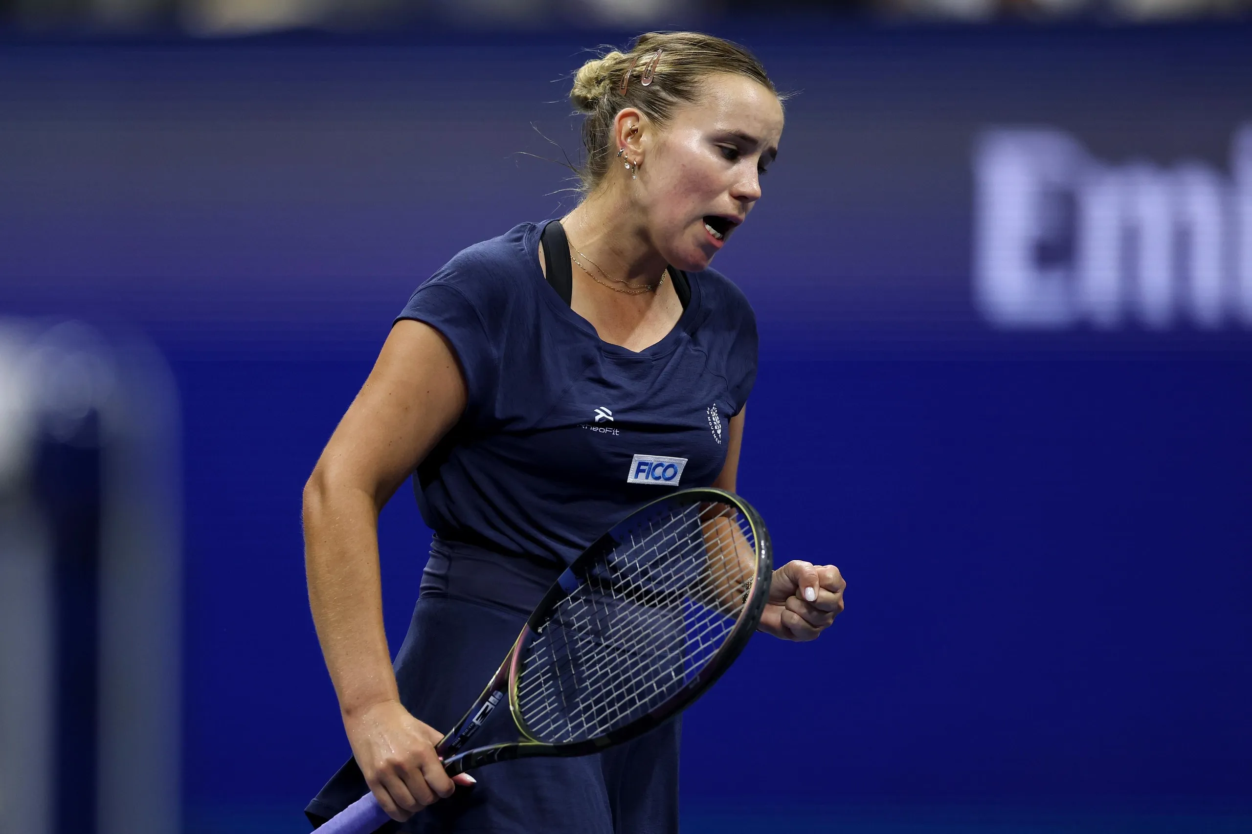 Sofia Kenin reacts during her first-round match against fellow American Venus Williams at the US Open on Monday morning in New York.