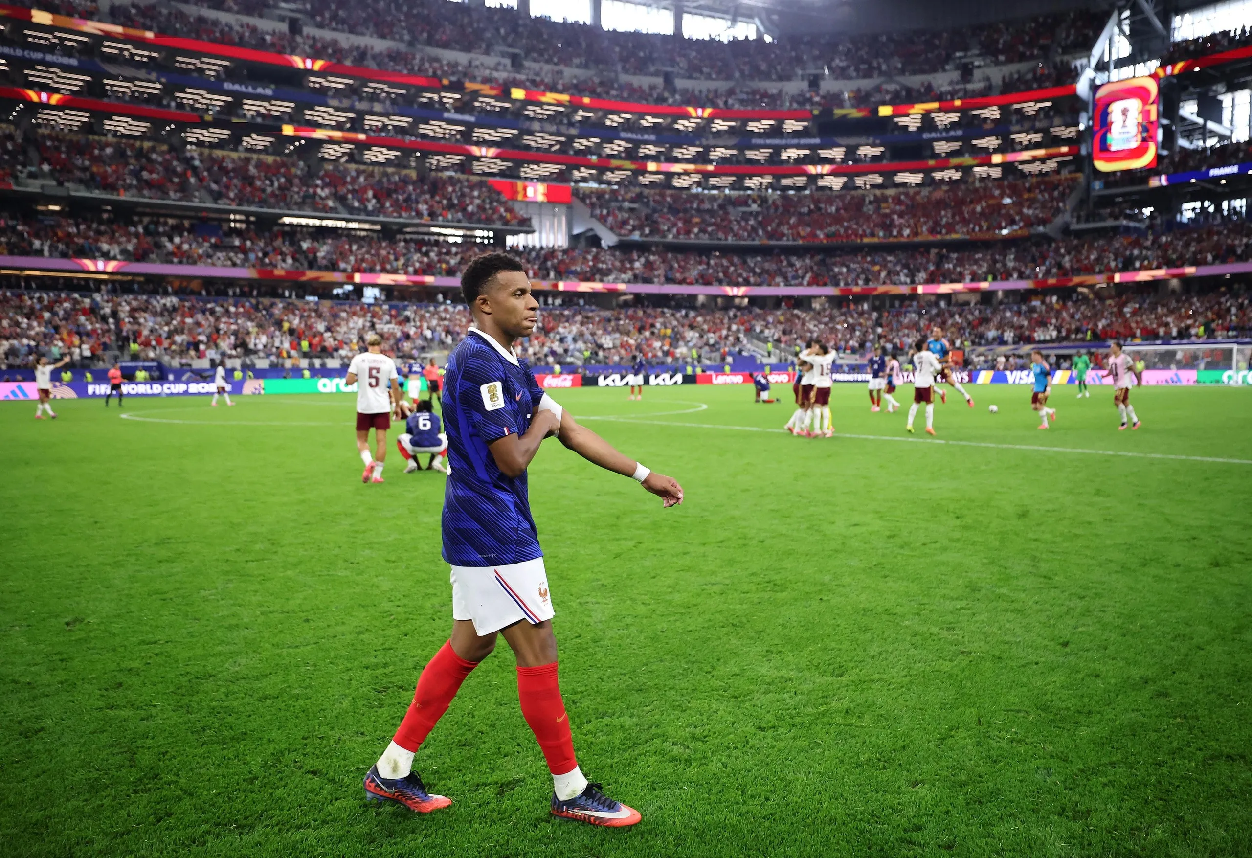Kylian Mbappé looks disappointed after France’s defeat