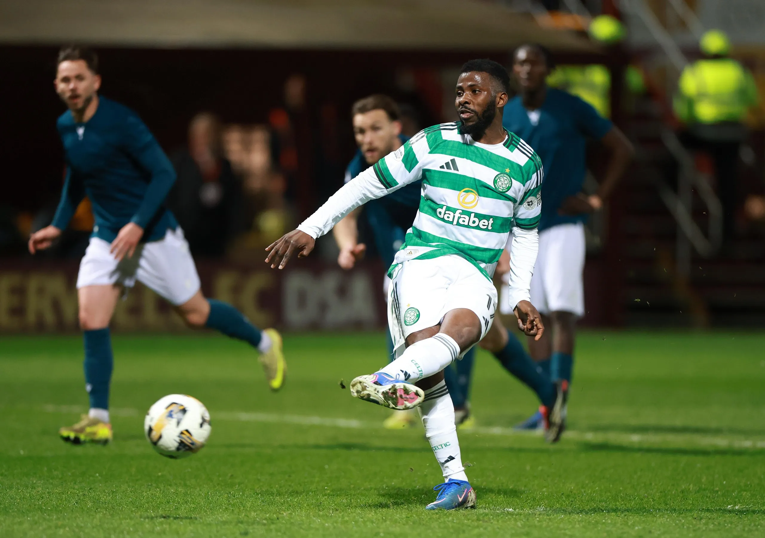 Kelechi Iheanacho scores the controversial penalty that will give Celtic the edge in Saturday’s title decider.