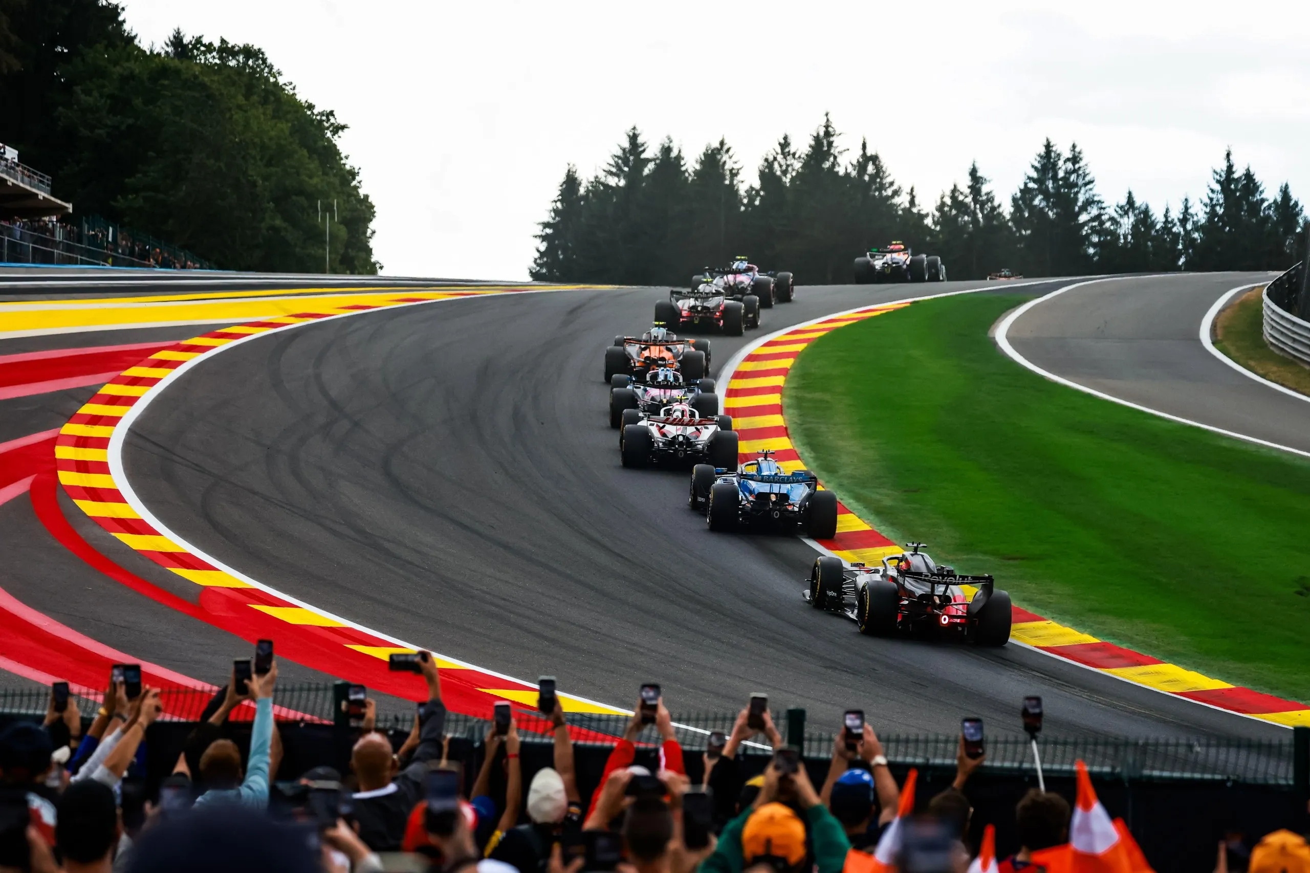 Fans watch the race up Eau Rouge on Sunday.