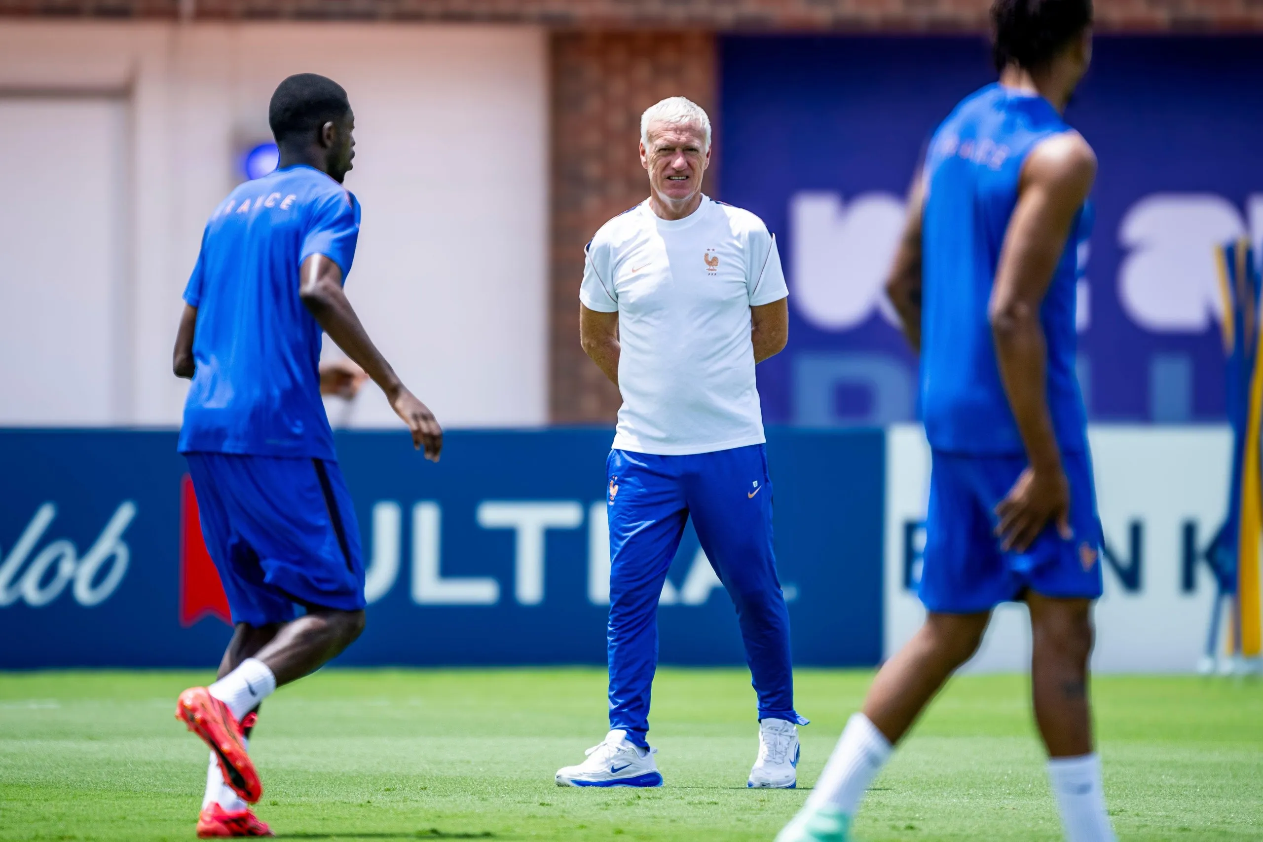Didier Deschamps watches France training in Dallas ahead of the semi-final.