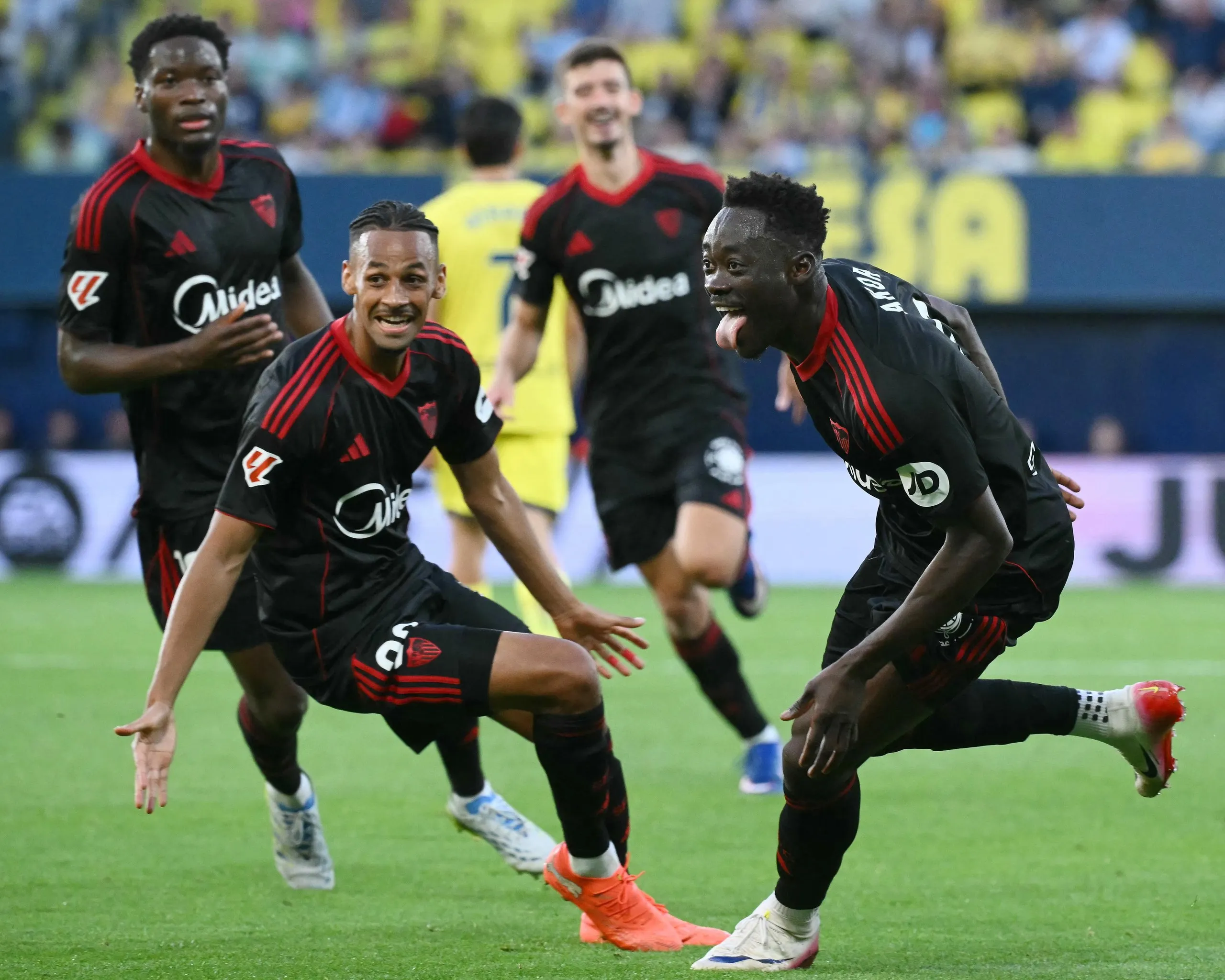Akor Adams celebrates scoring his team’s third goal during La Liga match between Villarreal and Sevilla