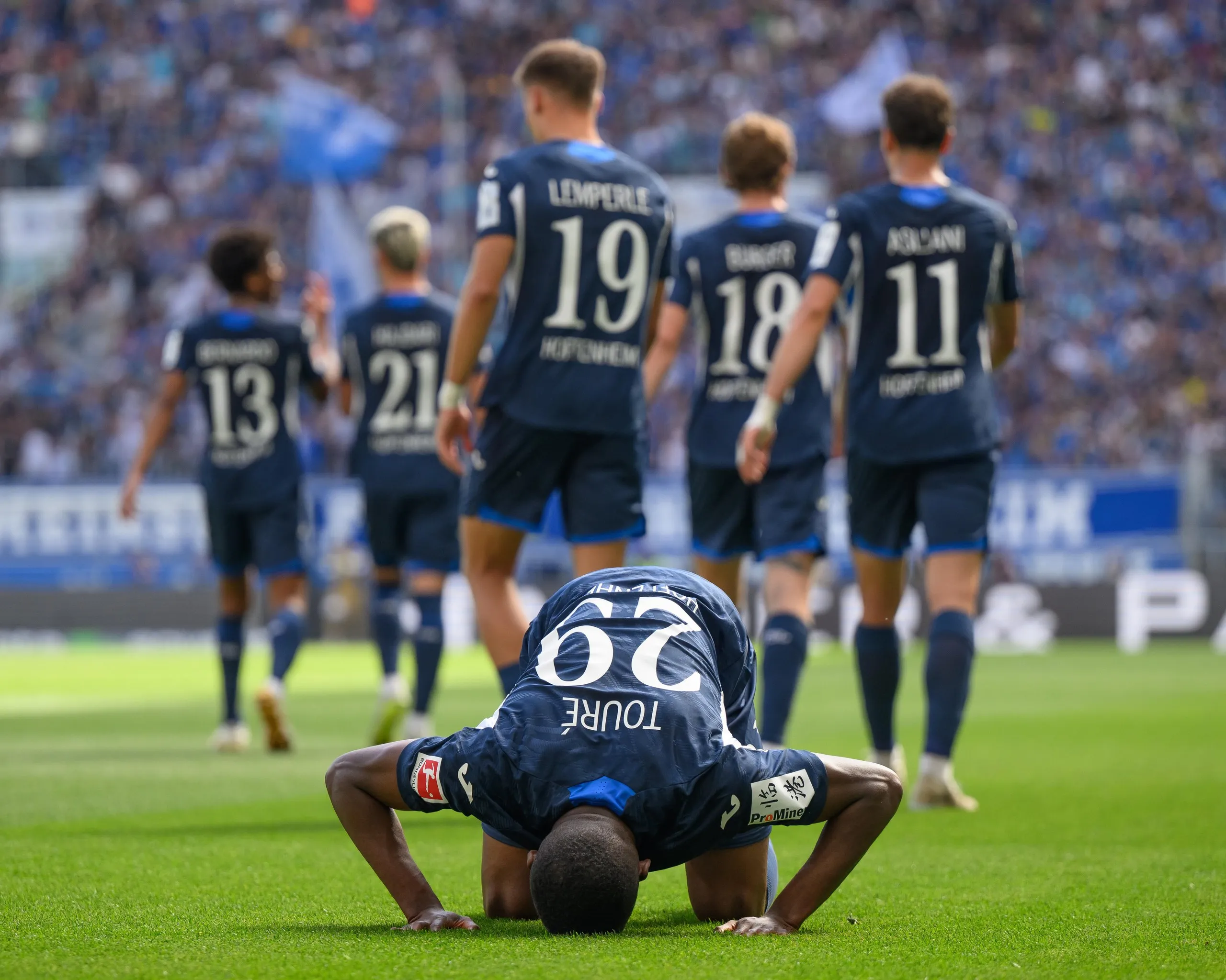 Bazoumana Touré celebrates a goal for Hoffenheim