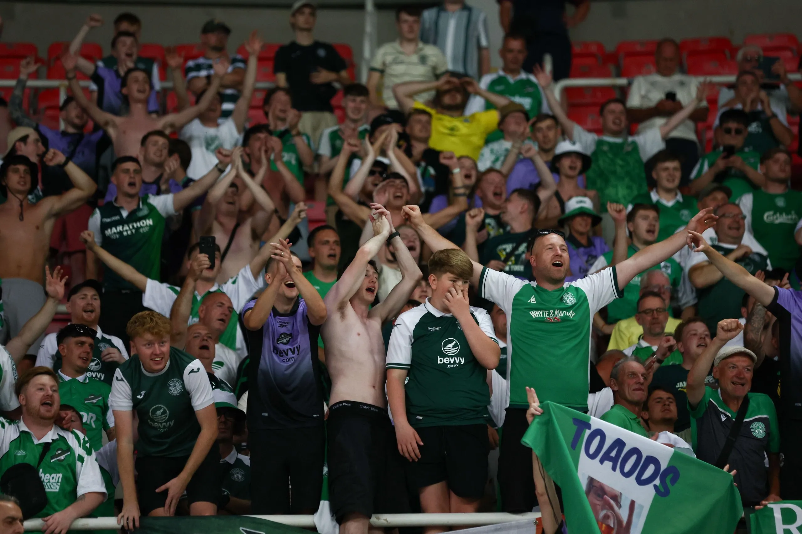 Hibernian fans in the stands at the Todor Proeski National Arena