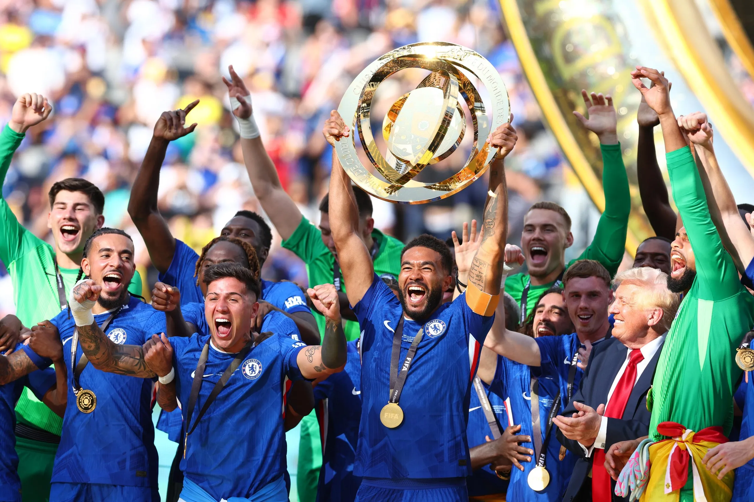 Reece James of Chelsea lifts the Club World Cup