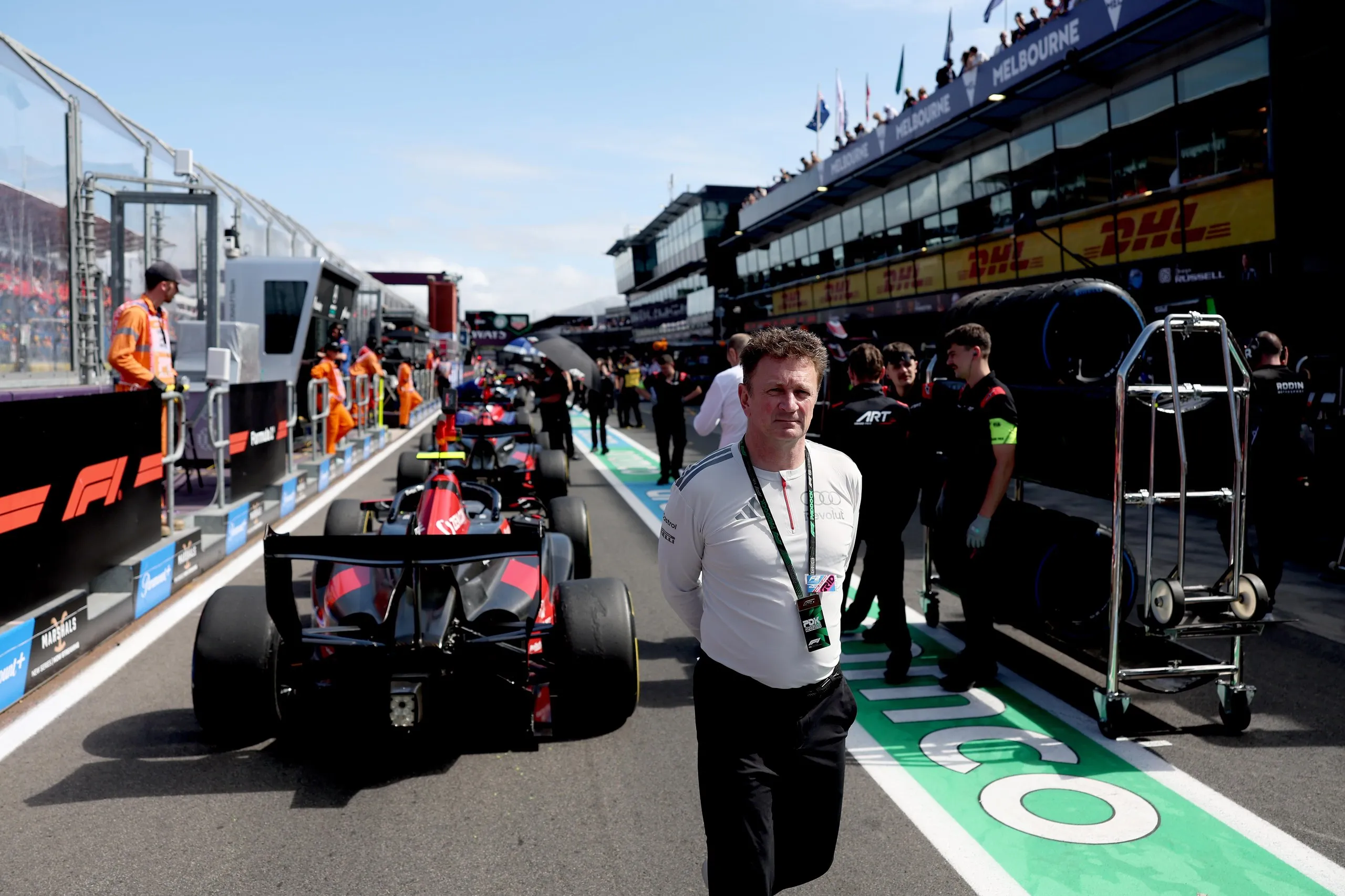 Allan McNish in the pitlane with Audi