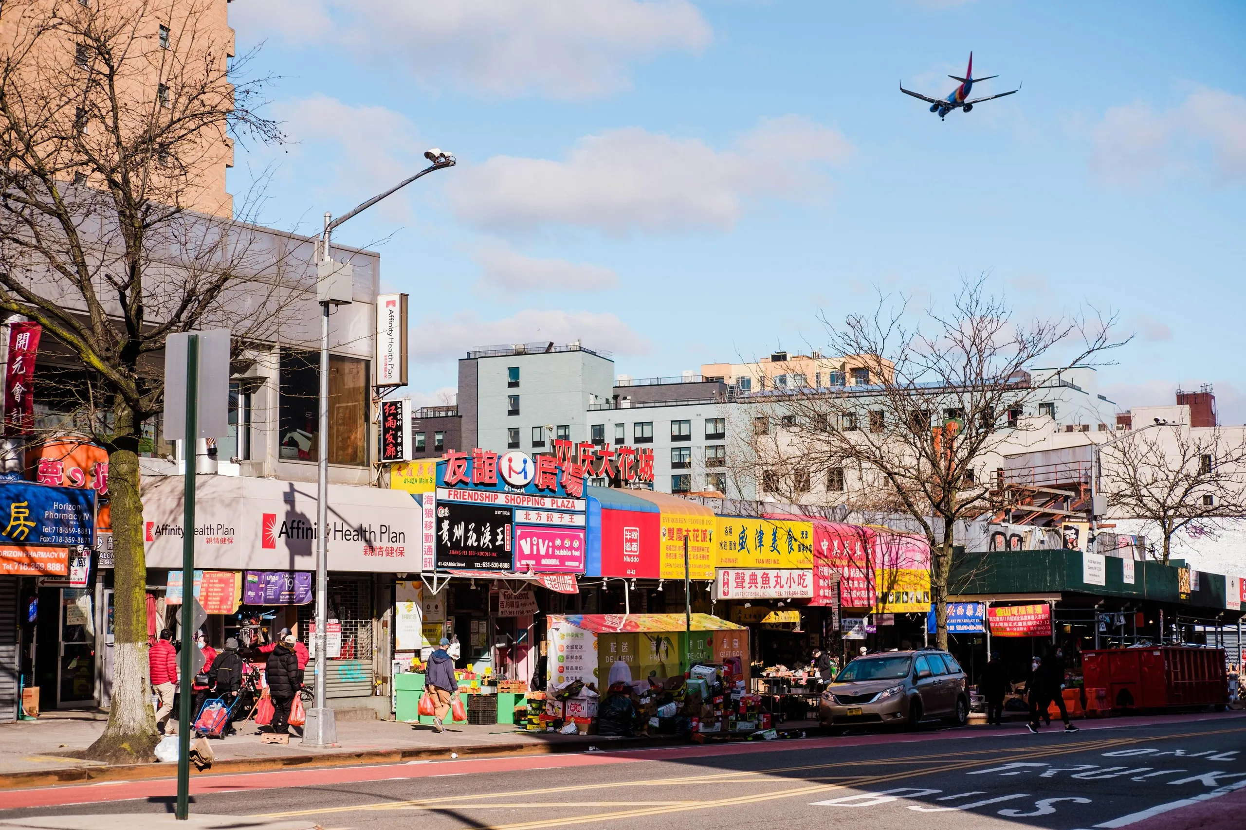 Shops along a busy urban street.