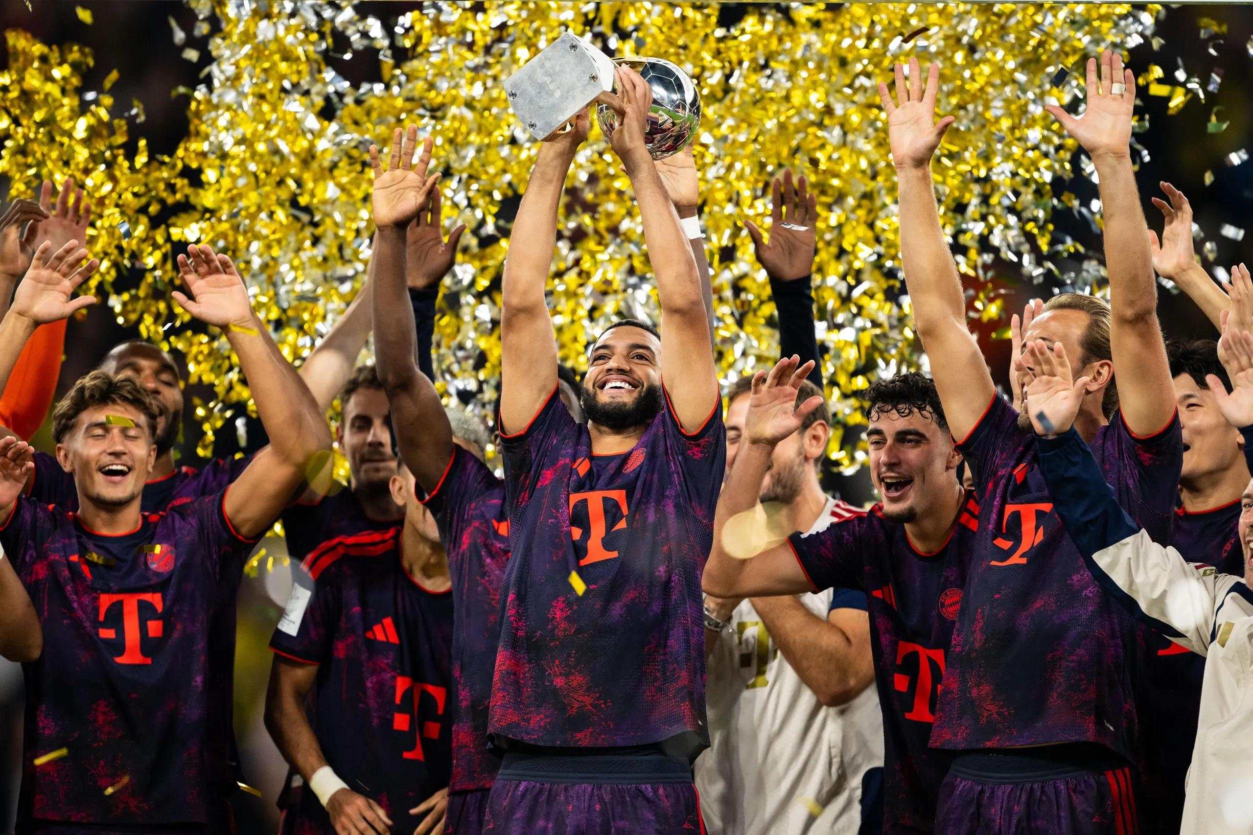 Ismaël Saibari lift the trophy after Bayern Munich beat Borussia Dortmund Saibari in the Franz Beckenbauer Supercup.