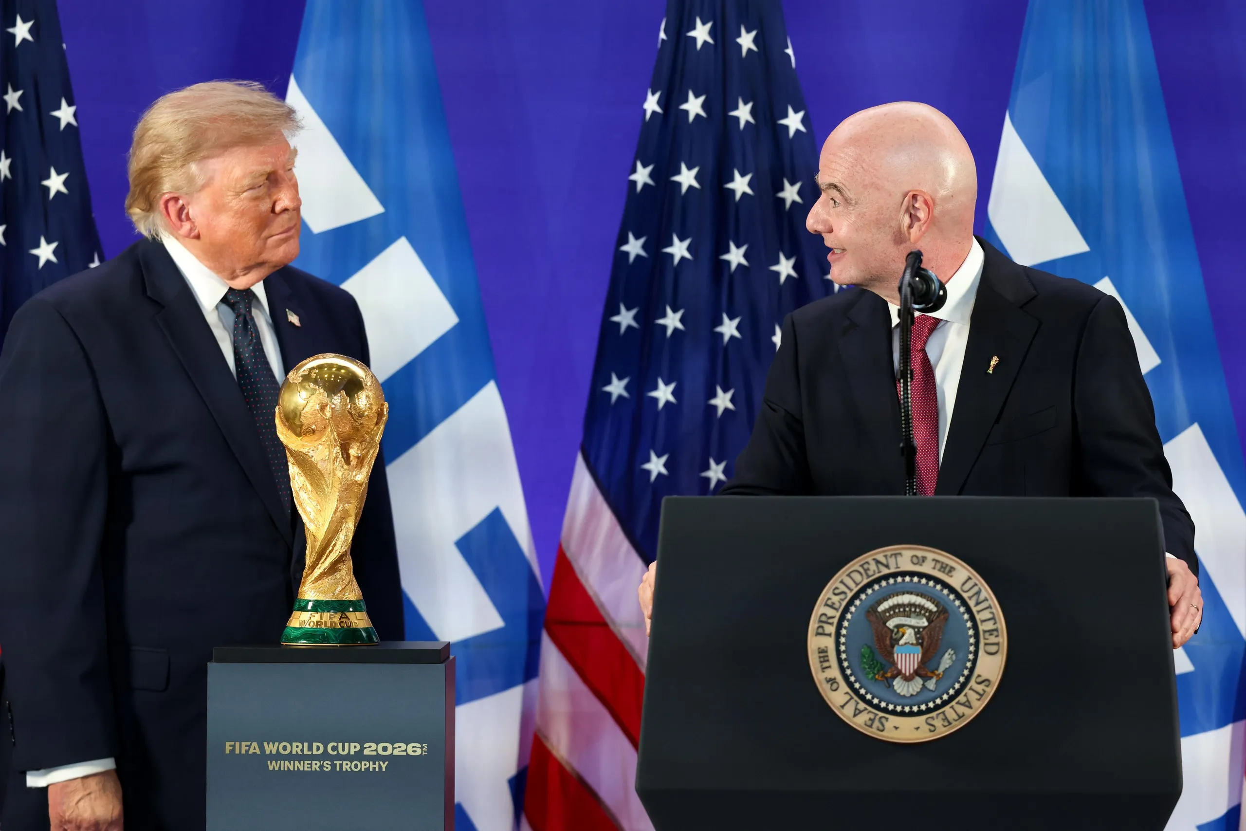 Gianni Infantino with Donald Trump at the World Cup final reception at Trump Tower on Friday 17 July in New York.