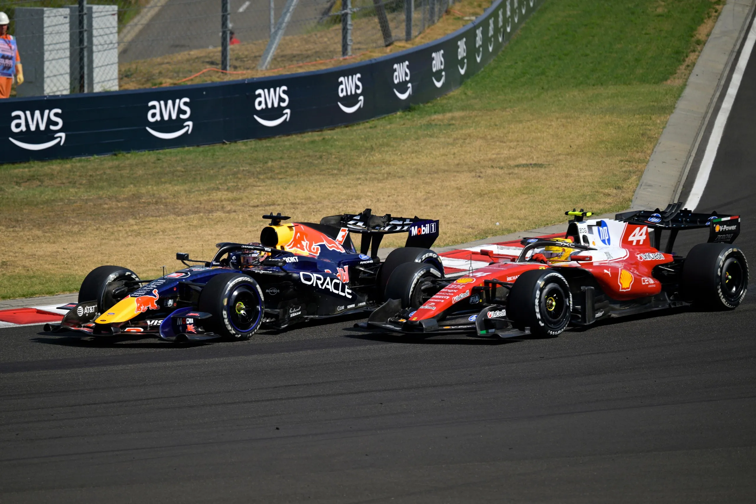 Max Verstappen’s Red Bull (left) and Lewis Hamilton’s Ferrari.