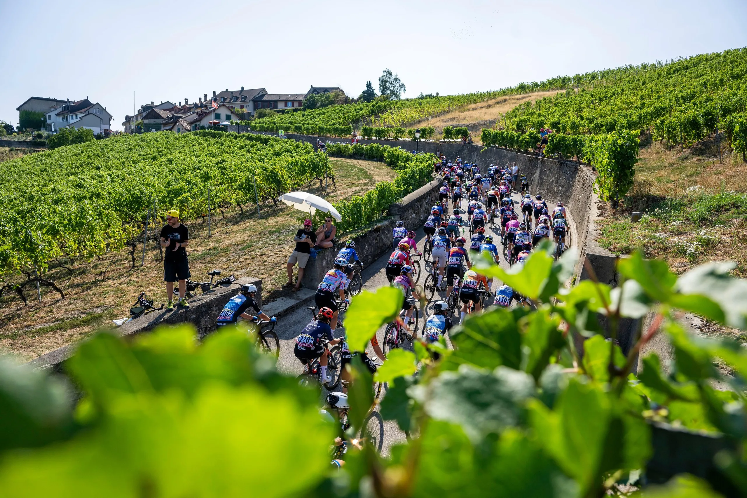 The peloton passes through the village of Bougy-Villars during the second stage.