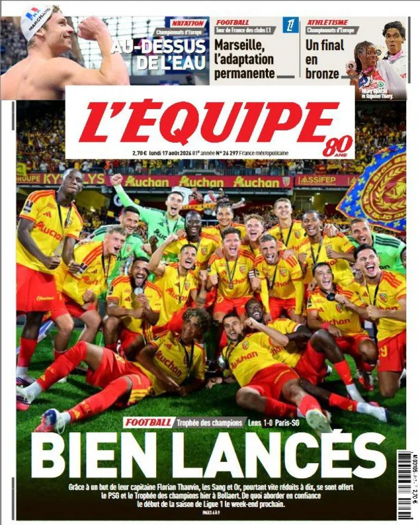 La une régionale consacrée au RC Lens ce lundi.