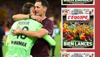 Le RC Lens célèbre sa victoire contre le PSG au Trophée des champions