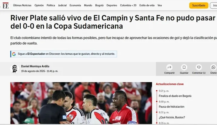 Los medios colombianos reflejaron el empate de River