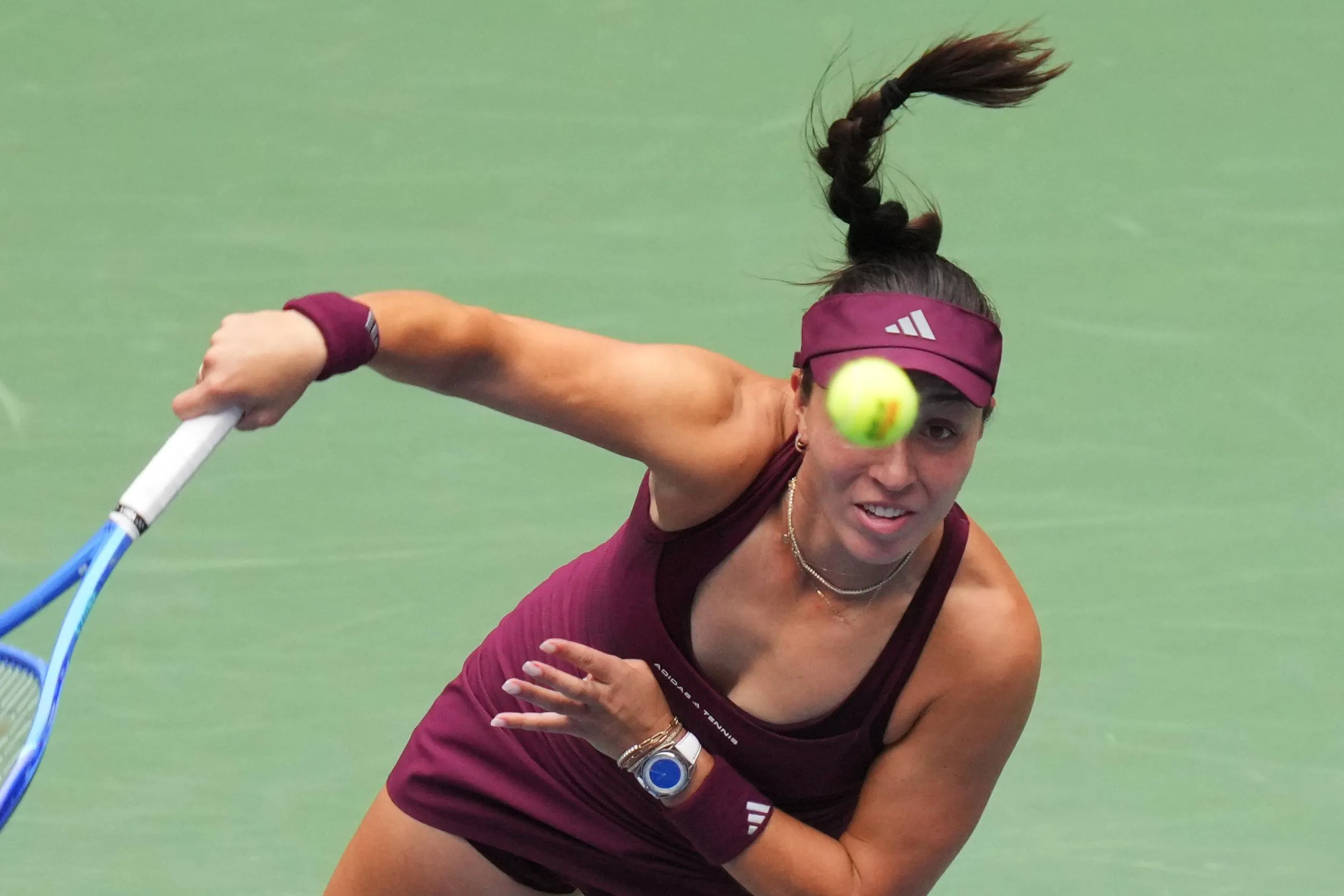 Jessica Pegula serves against Sofia Kenin during their second-round match at the US Open on Wednesday in New York.