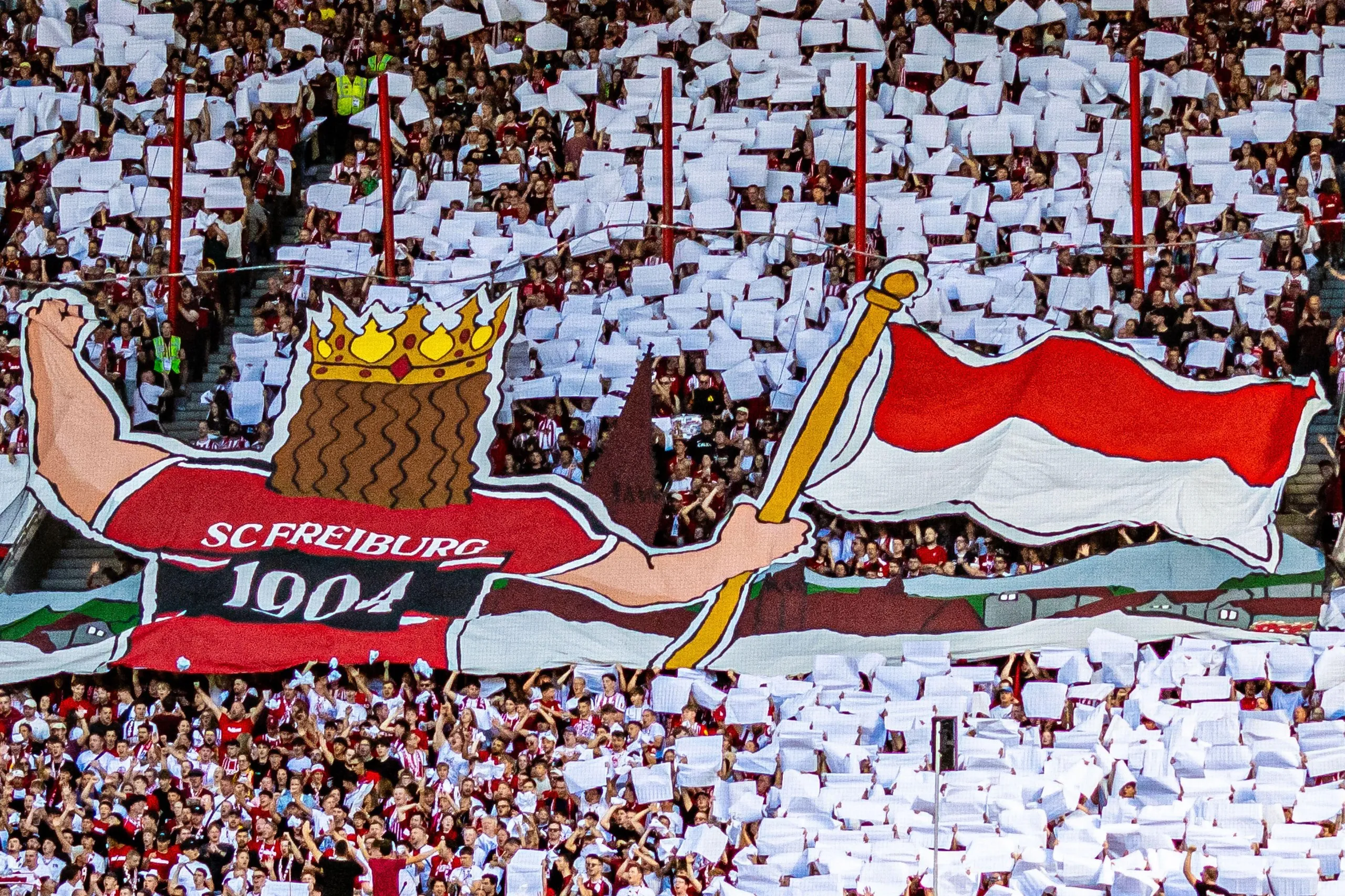 Freiburg fans showcase their tifo before the Bundesliga match between Freiburg and Borussia Moenchengladbach