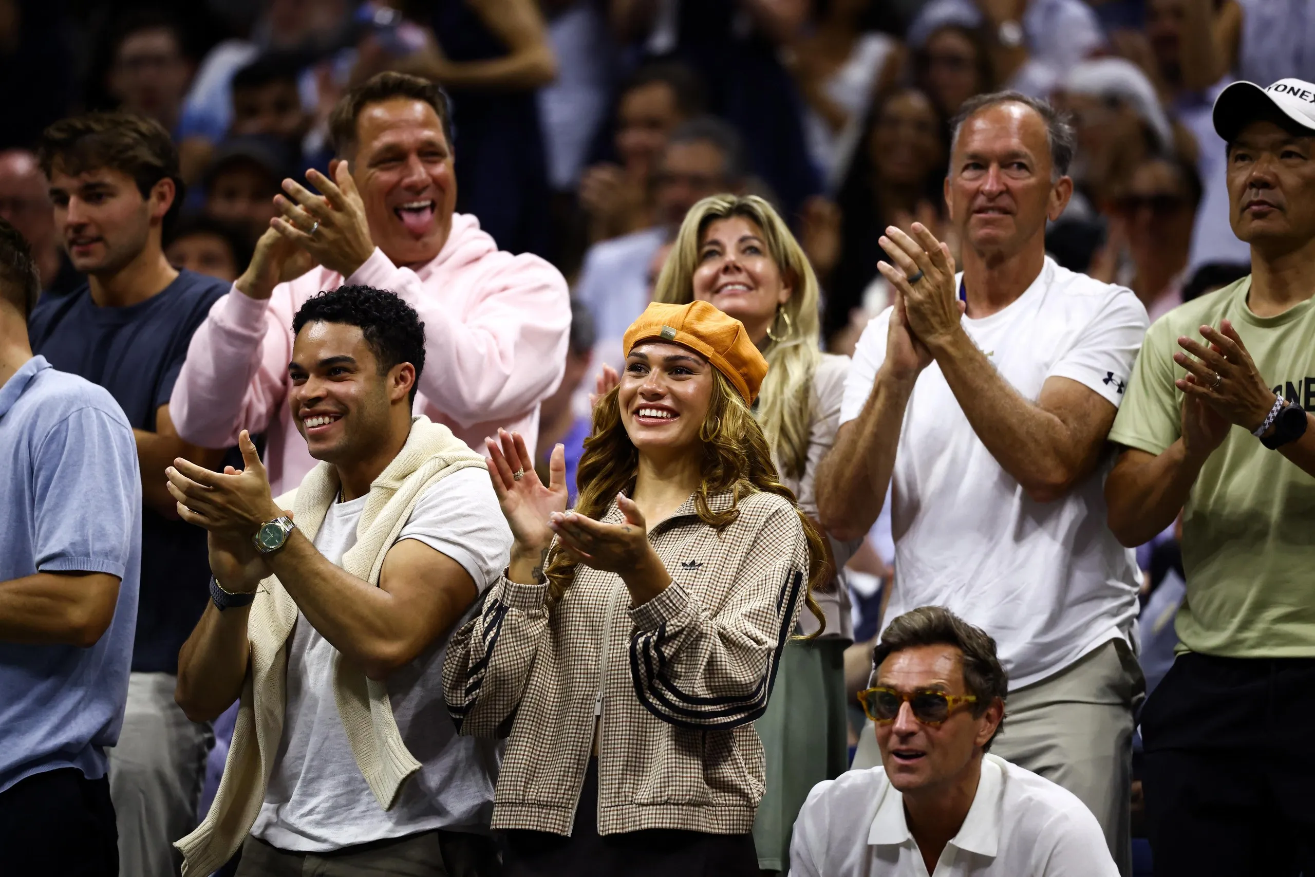 Trinity Rodman watches the US Open quarter-final between Carlos Alcaraz and Ben Shelton at Flushing Meadows.